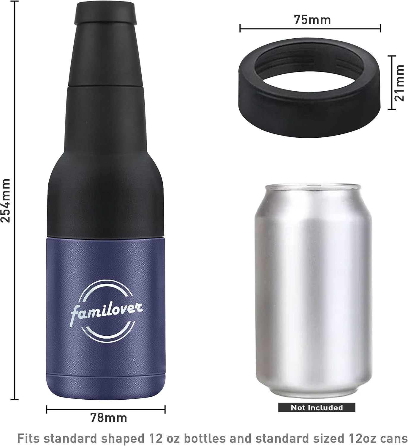 Abrelatas de botellas de cerveza acero inoxidable de doble pared aislado al vacío 4 en 1 con abridor de cerveza, se adapta a latas estándar de 12