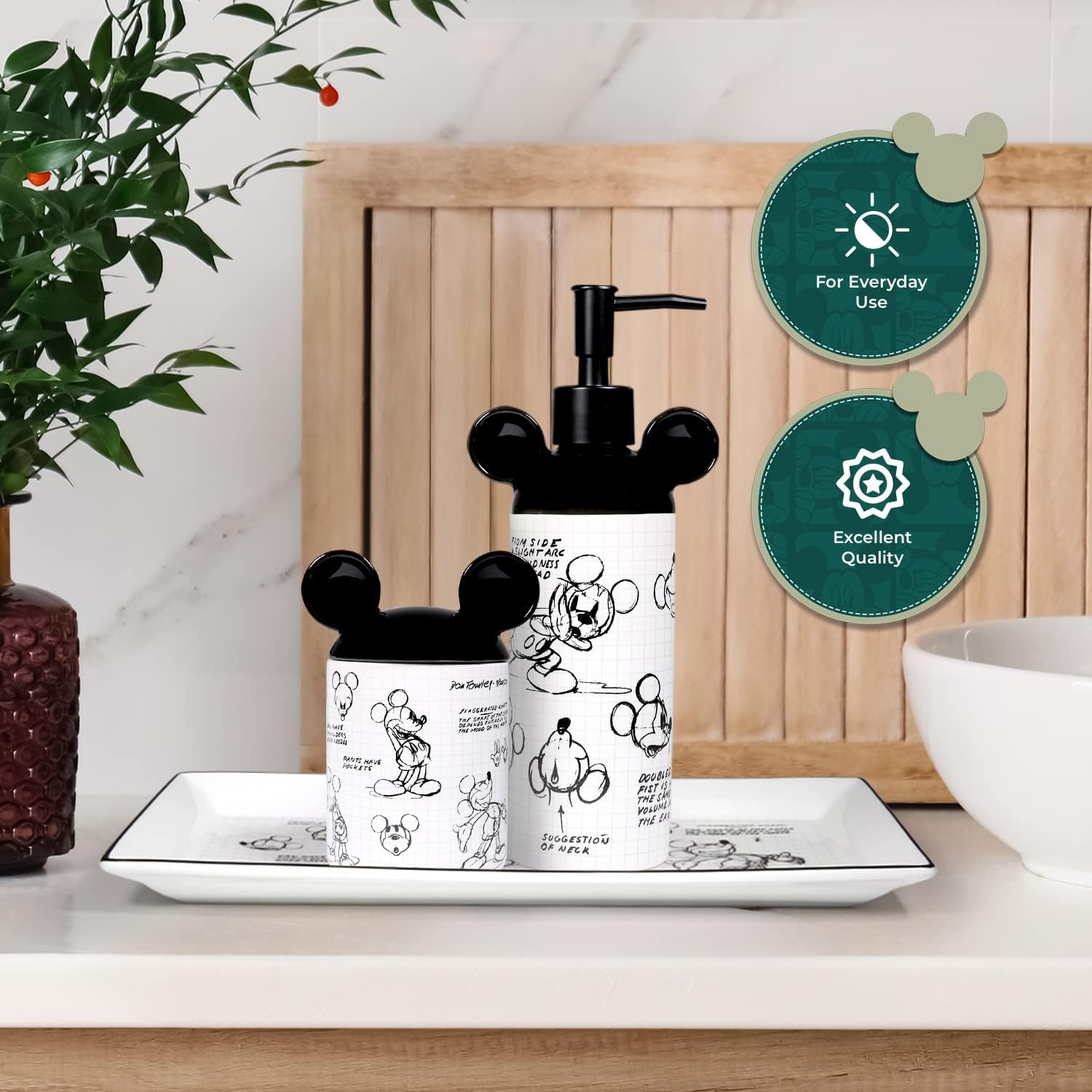 Disney Mickey Mouse – Accesorios de baño (soporte para bolas de algodón)