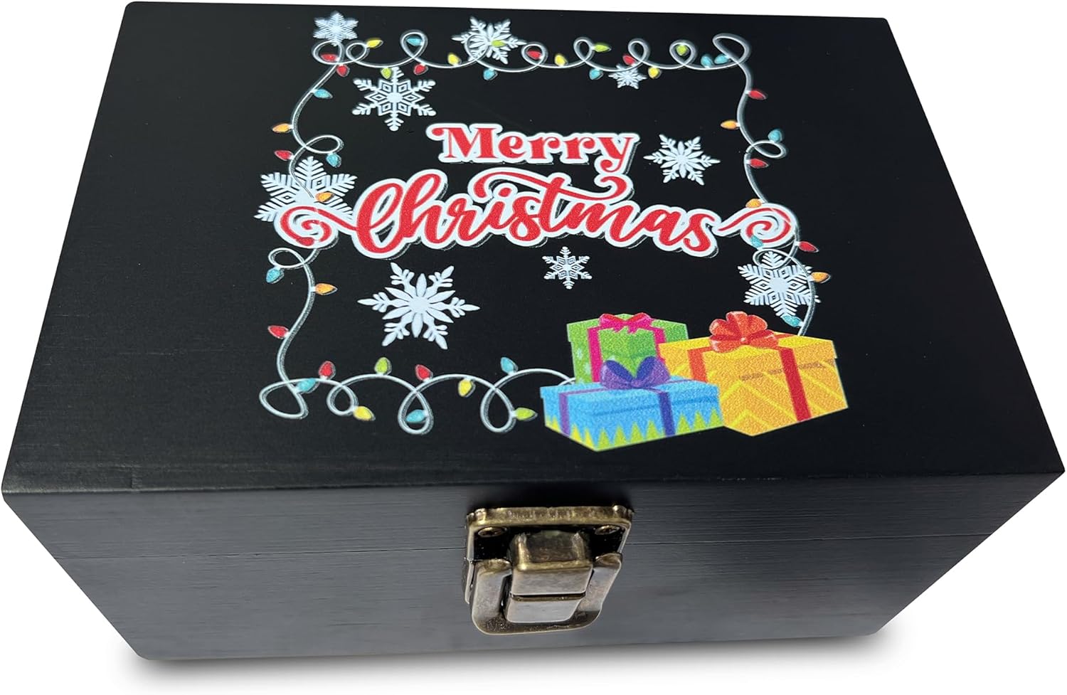 Caja de recuerdos decorativa de Merry Chritmas, caja de almacenamiento de madera negra para Navidad, mujeres, hombres, mamá, papá, fiestas de
