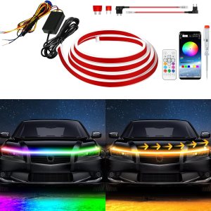 Tira de luz LED para capó de automóvil, RGB multicolor dinámico escaneo dinámico con aplicación y control remoto, 12 V actualizado, impermeable, Tira de luz LED para capó de automóvil, RGB multicolor dinámico escaneo dinámico con aplicación y control remoto, 12 V actualizado, impermeable,