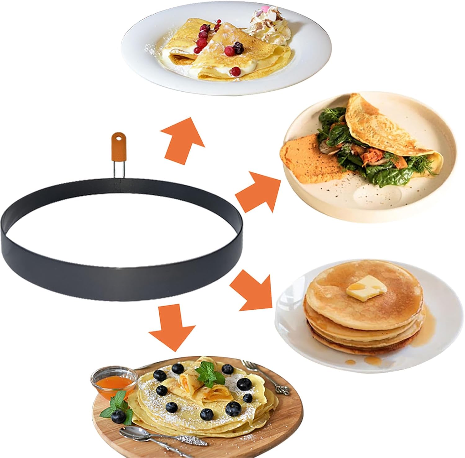 2 paquetes de moldes para panqueques de 8 pulgadas, anillo grande para huevos de tortilla para freír huevos, anillos redondos de cocina con mango