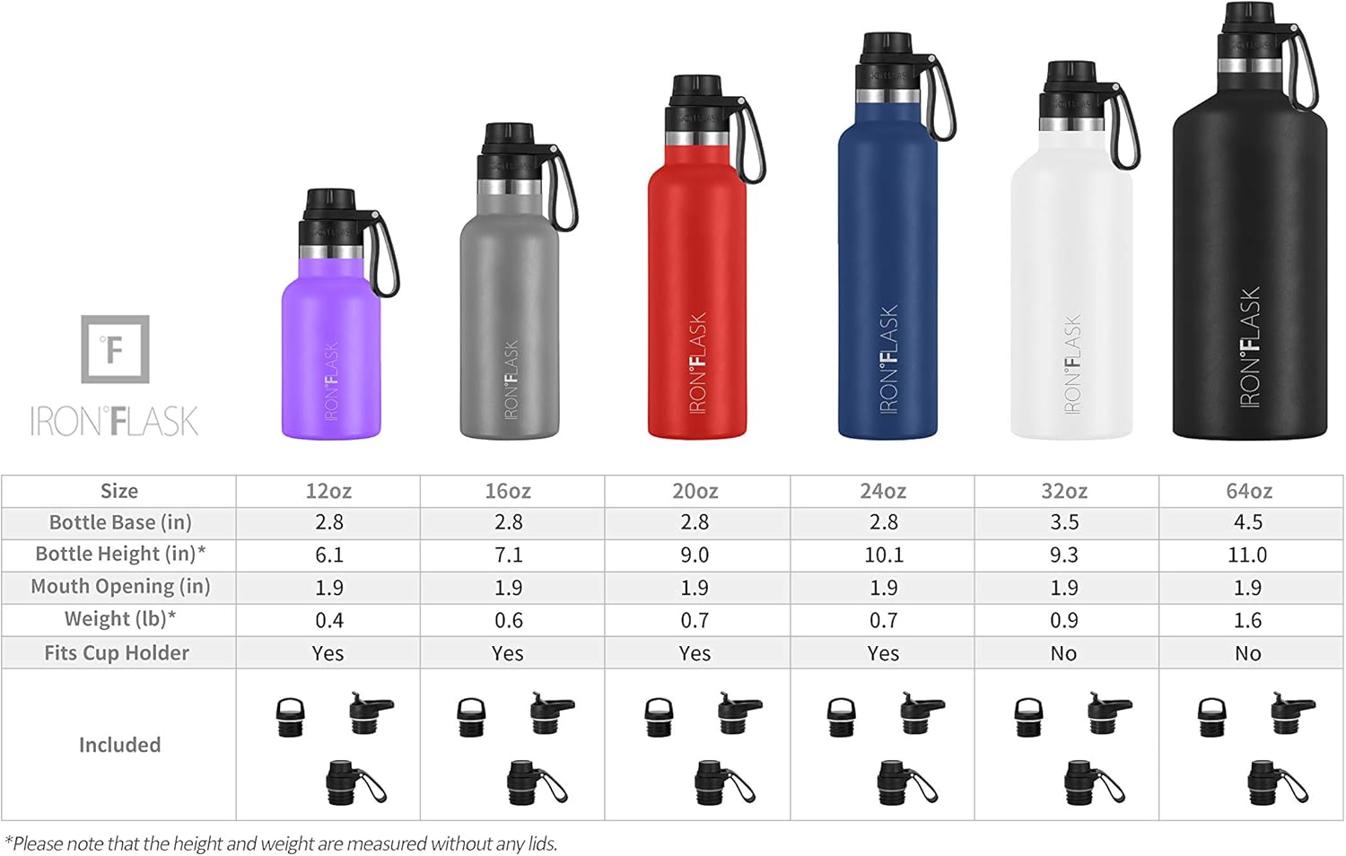 IRON FLASK Botella de agua deportiva  32 onzas  3 tapas (tapa de boquilla estrecha) a prueba de fugas aislada al vacío  Termos aislados de doble