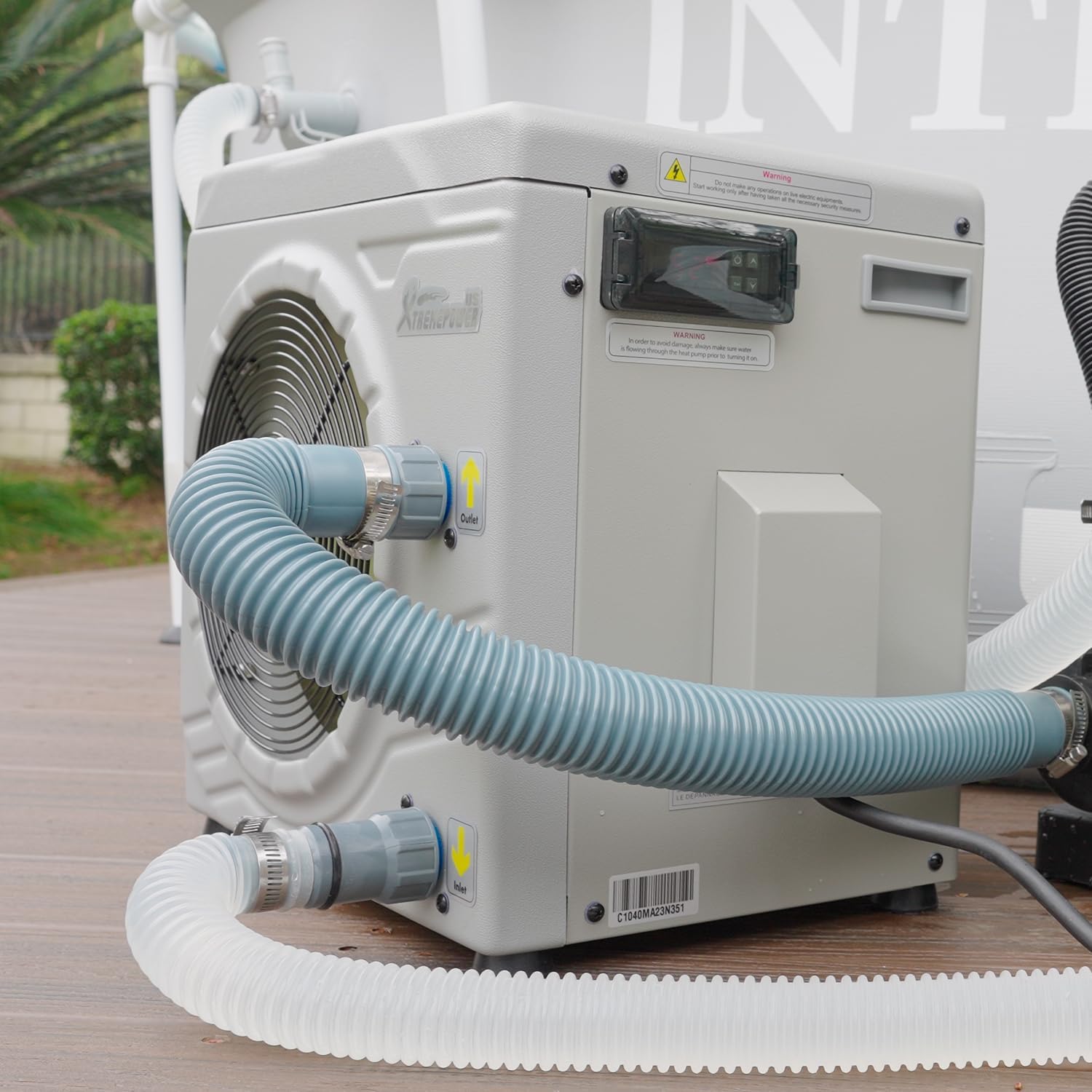 XtremepowerUS Bomba de calor de piscina de 14,500BTUhr – Calentador de piscina para piscinas sobre el suelo, hasta 4700 galones, intercambiador de