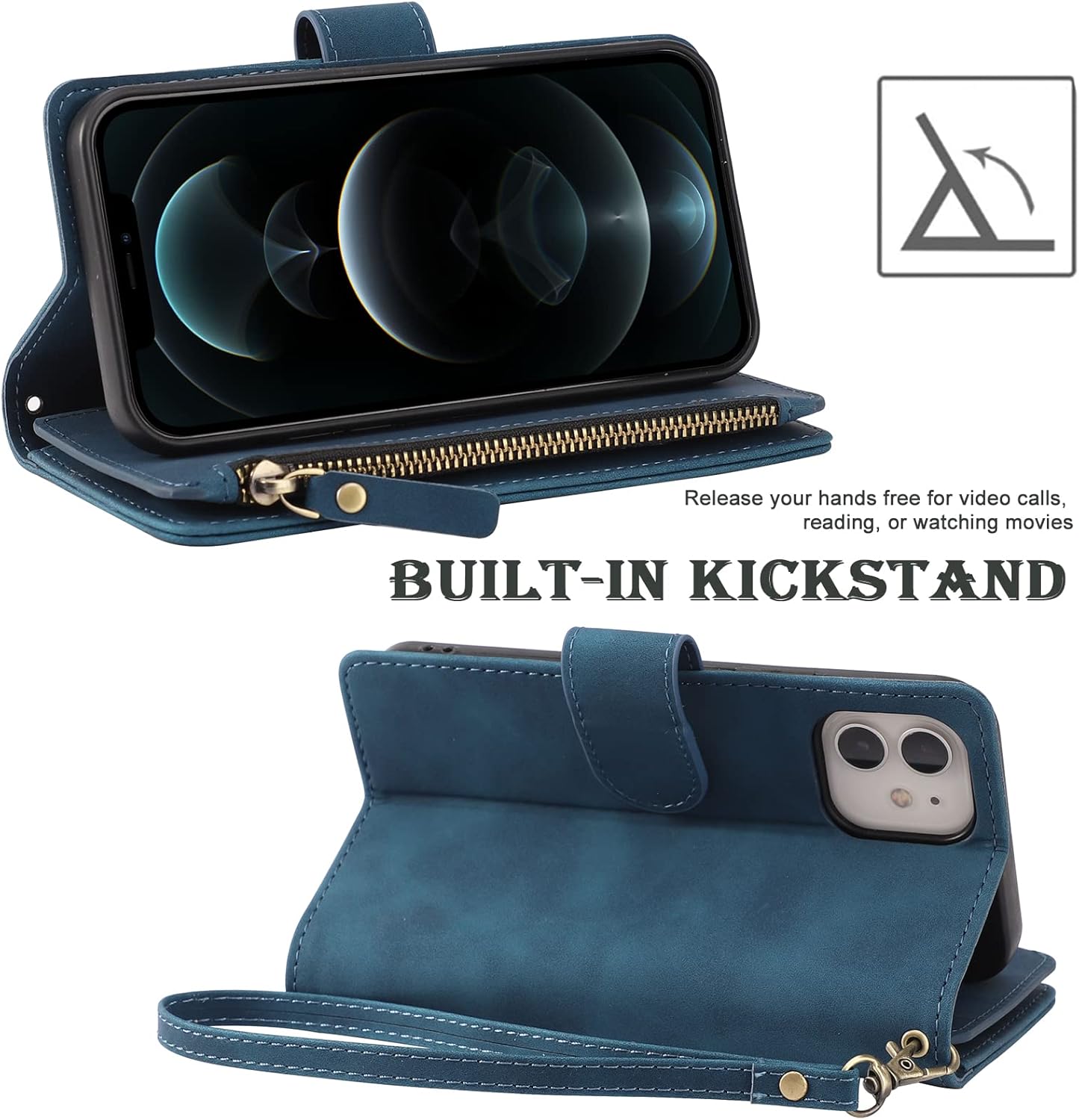 RANYOK Funda tipo cartera compatible con iPhone 11 (6.1 pulgadas), piel sintética de alta calidad, con cremallera, cartera con bloqueo RFID y correa