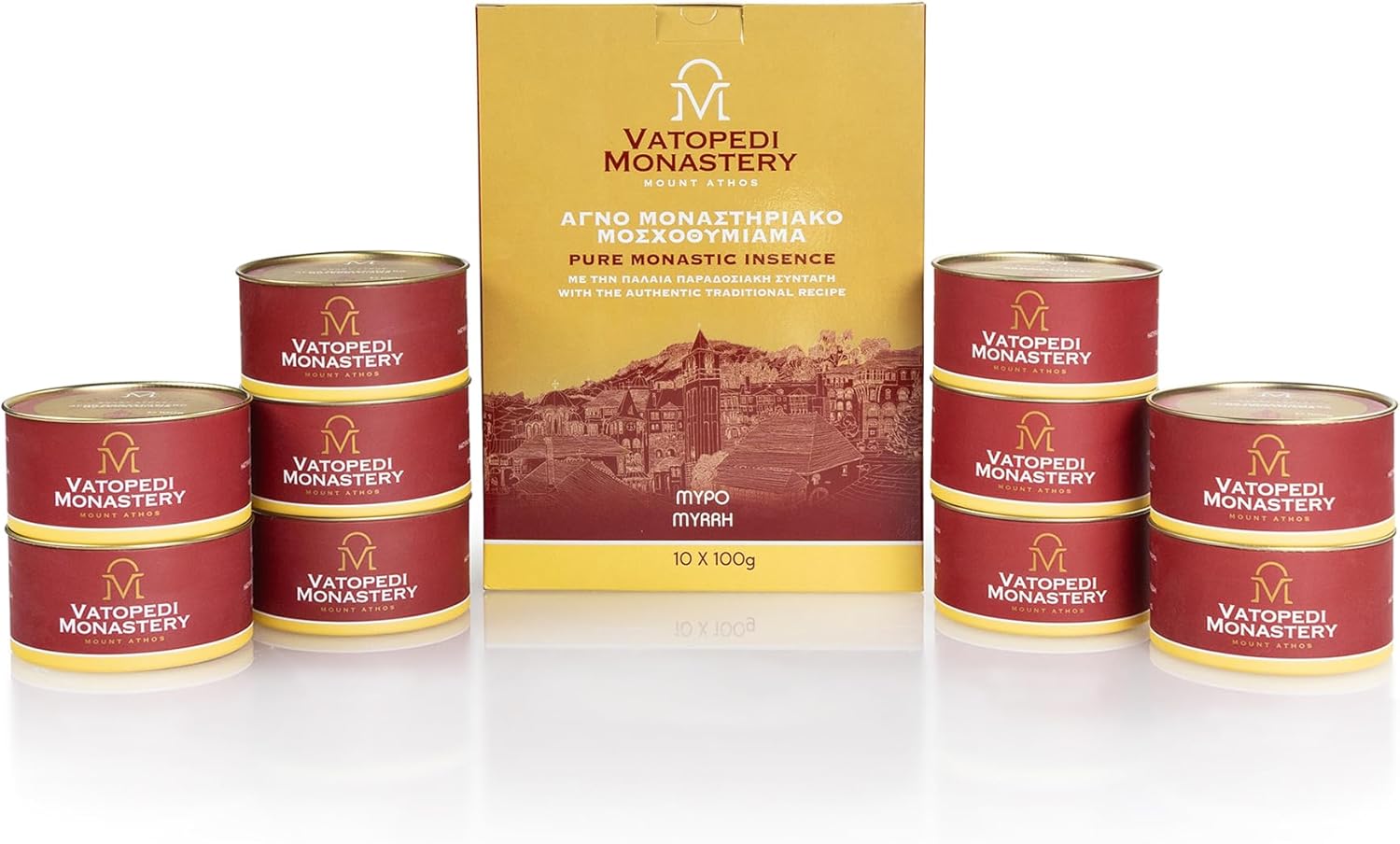 Incienso Monástico Puro del Monte Athos con la Auténtica Receta Tradicional 10 x 3.53 oz (Mirra)