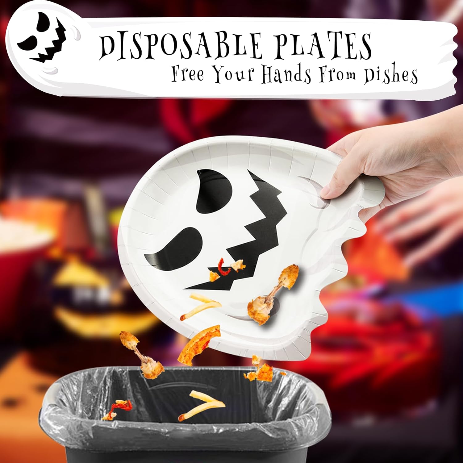 200 platos y servilletas de Halloween, suministros para fiesta, fantasma, papel desechable, cena, postre, aperitivo, cubiertos, juegos de vajilla
