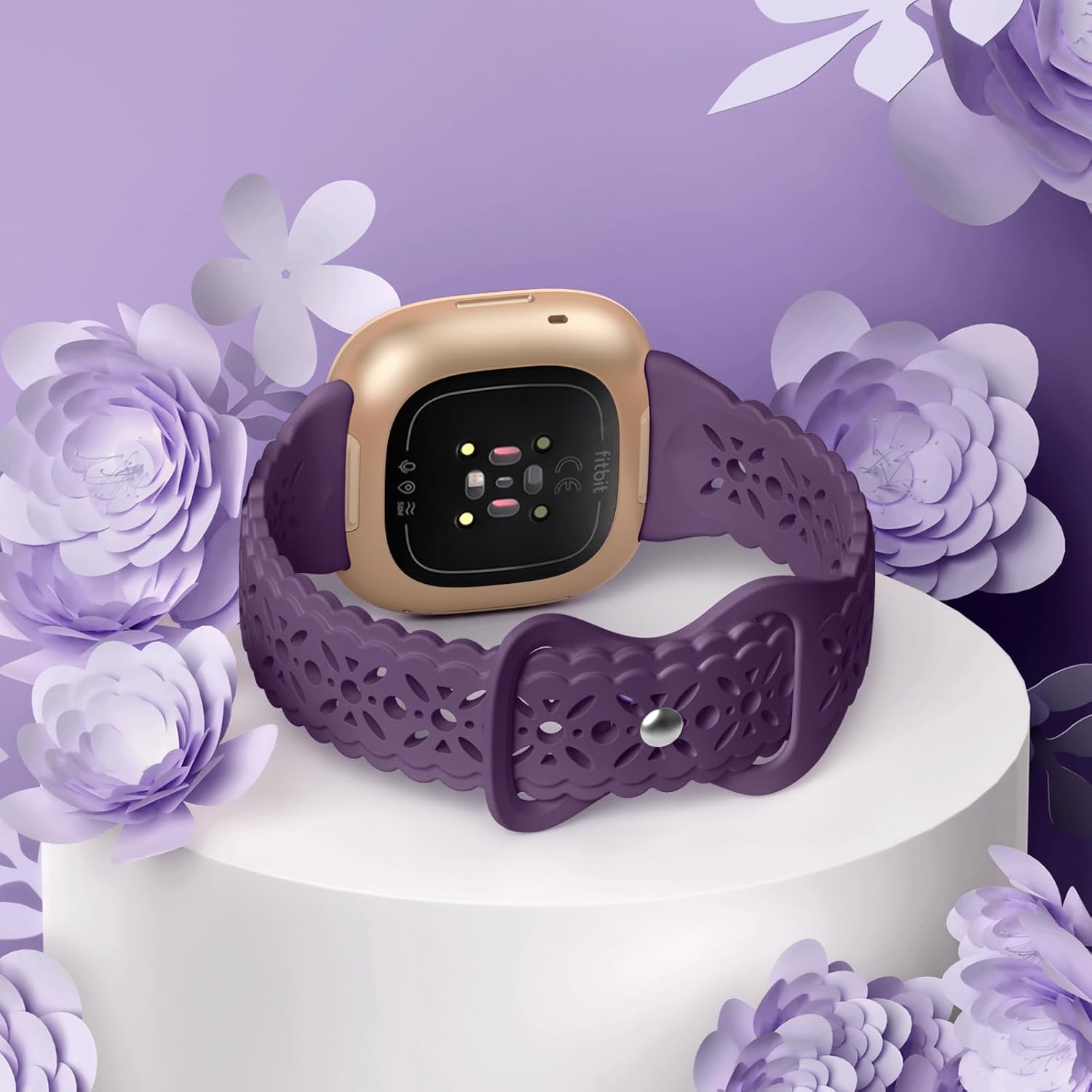Dirrelo Paquete de 4 correas de silicona de encaje compatibles con Fitbit SenseFitbit Versa 3 bandas mujeresFitbit Versa 4 bandasSense 2 bandas,