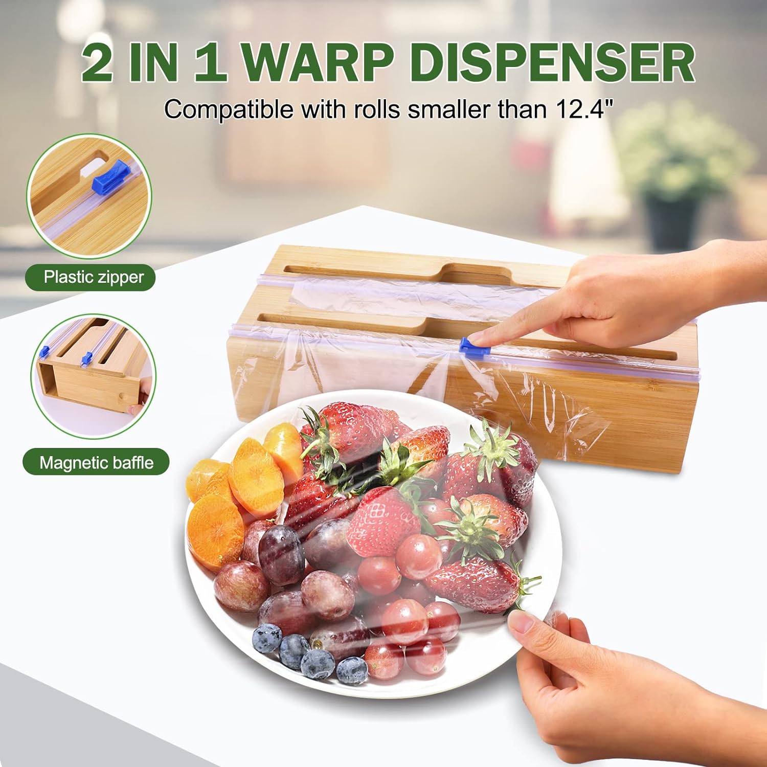 Organizador de bolsas 6 en 1 para cajón de cocina y organizador de envoltura de plástico con cortador, organizador de bolsas de almacenamiento