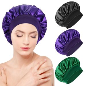 Capó de seda para cabello rizado, Negro+verde+púrpura Capó de seda para cabello rizado, Negro+verde+púrpura