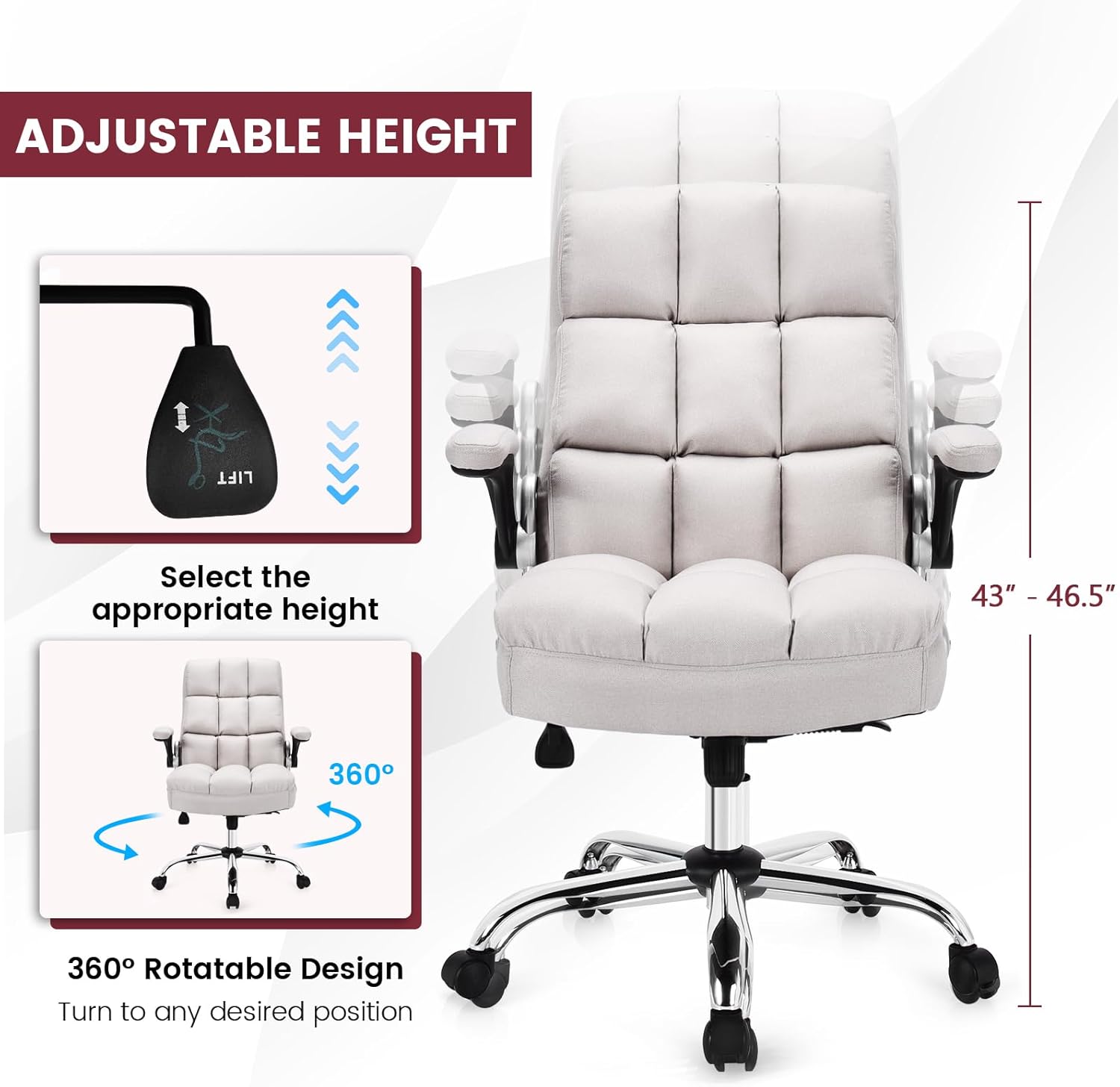 COSTWAY Silla ergonómica de oficina en casa, silla de escritorio para computadora grande y alta con respaldo ajustable de inclinación y reposabrazos