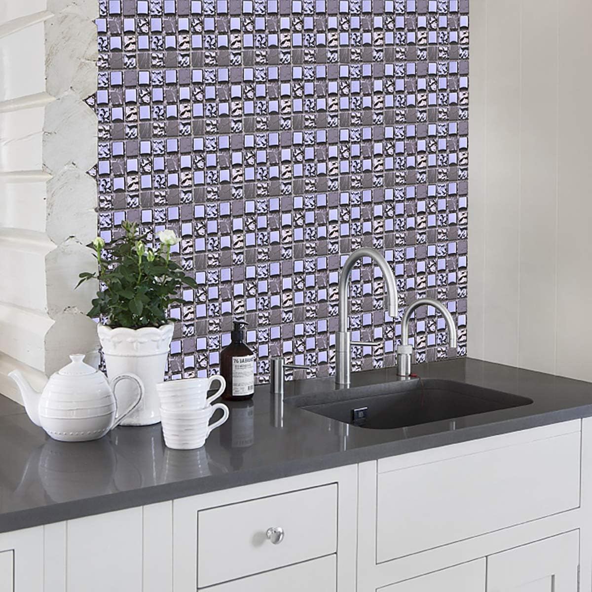 Cozylkx Adhesivos decorativos para azulejos, 10 unidades, 4 x 4 pulgadas cada una, azulejos de mosaico 3D para decoración del hogar, cocina, baño