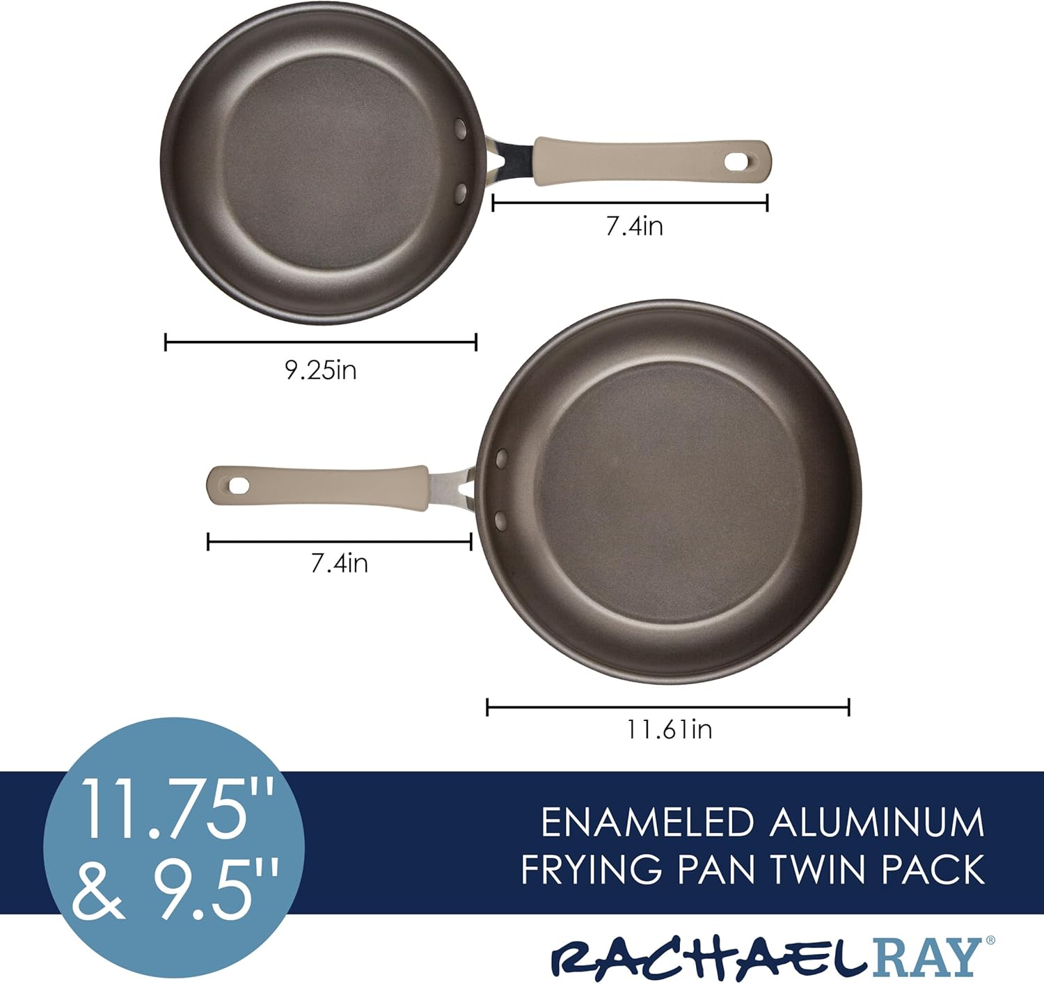 Rachael Ray Cook + Create – Juego de sartenes antiadherentes, 9.5 pulgadas y 11.75 pulgadas, almendra