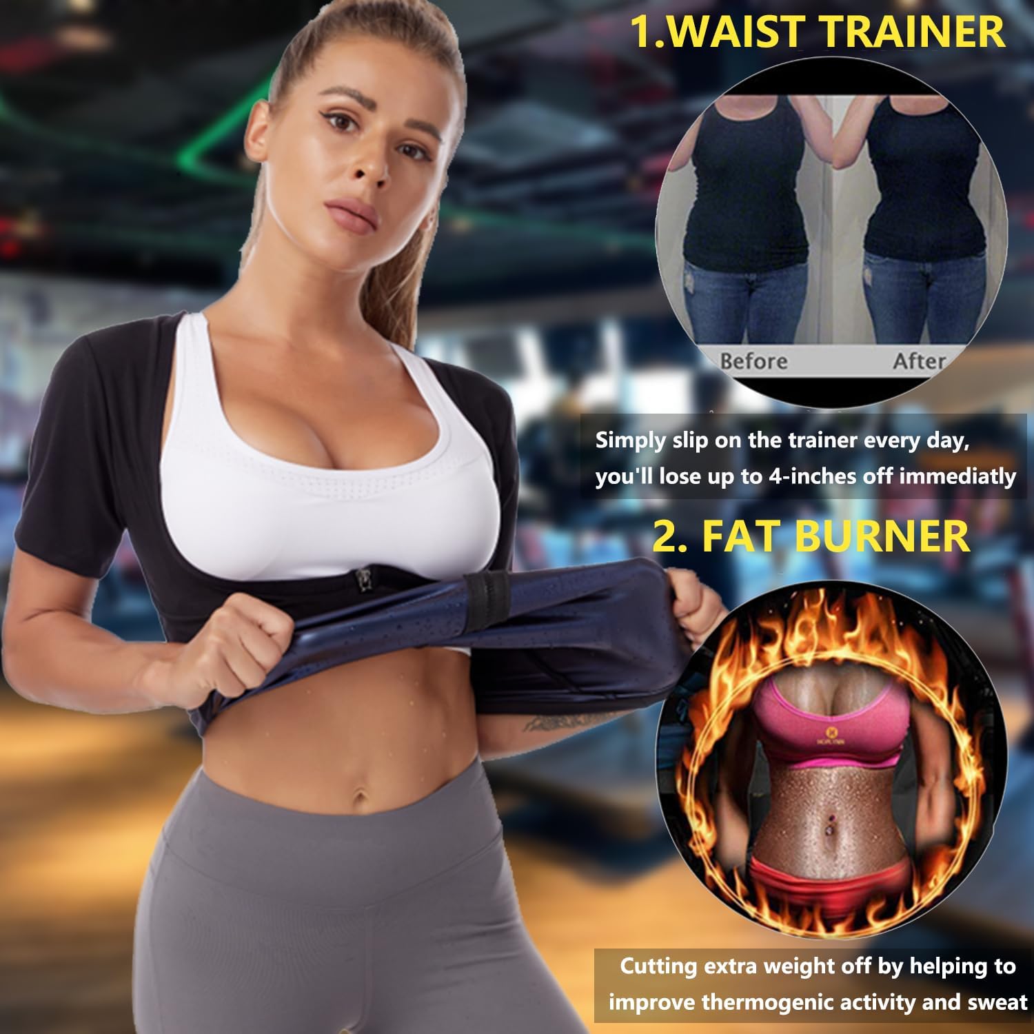 Traje de sauna para mujer, camisa de sauna para pérdida de peso, traje de sudor, chaleco de entrenamiento de cintura, chaleco de fitness con