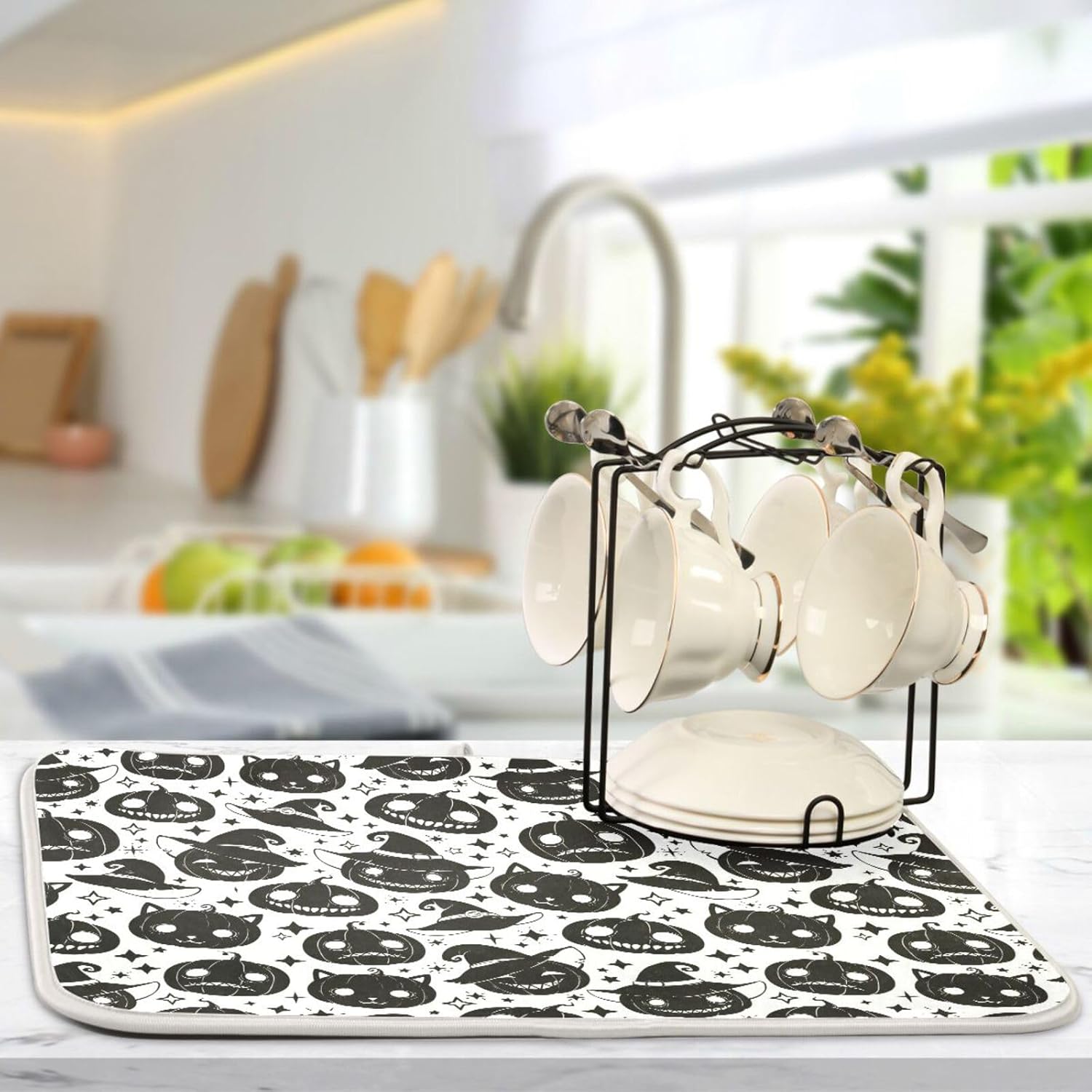Halloween Scary Face Dish Drying Mat Washnable Absorbent Dish Drying Pad For Kitchen Counter Mat Under Dish Drainer Tapete Para Cocina 16” x 18”