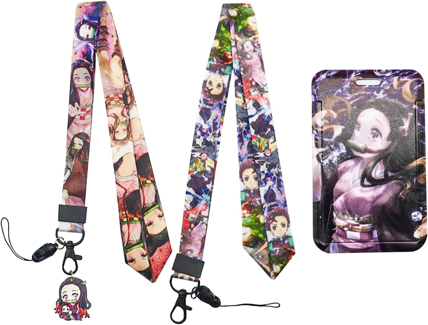 Demon Anime Nezuko – Tarjetero con 2 cordones, tarjetero para tarjetas de crédito de identificación Kawaii, bolsa con cordón, funda para tarjetas de