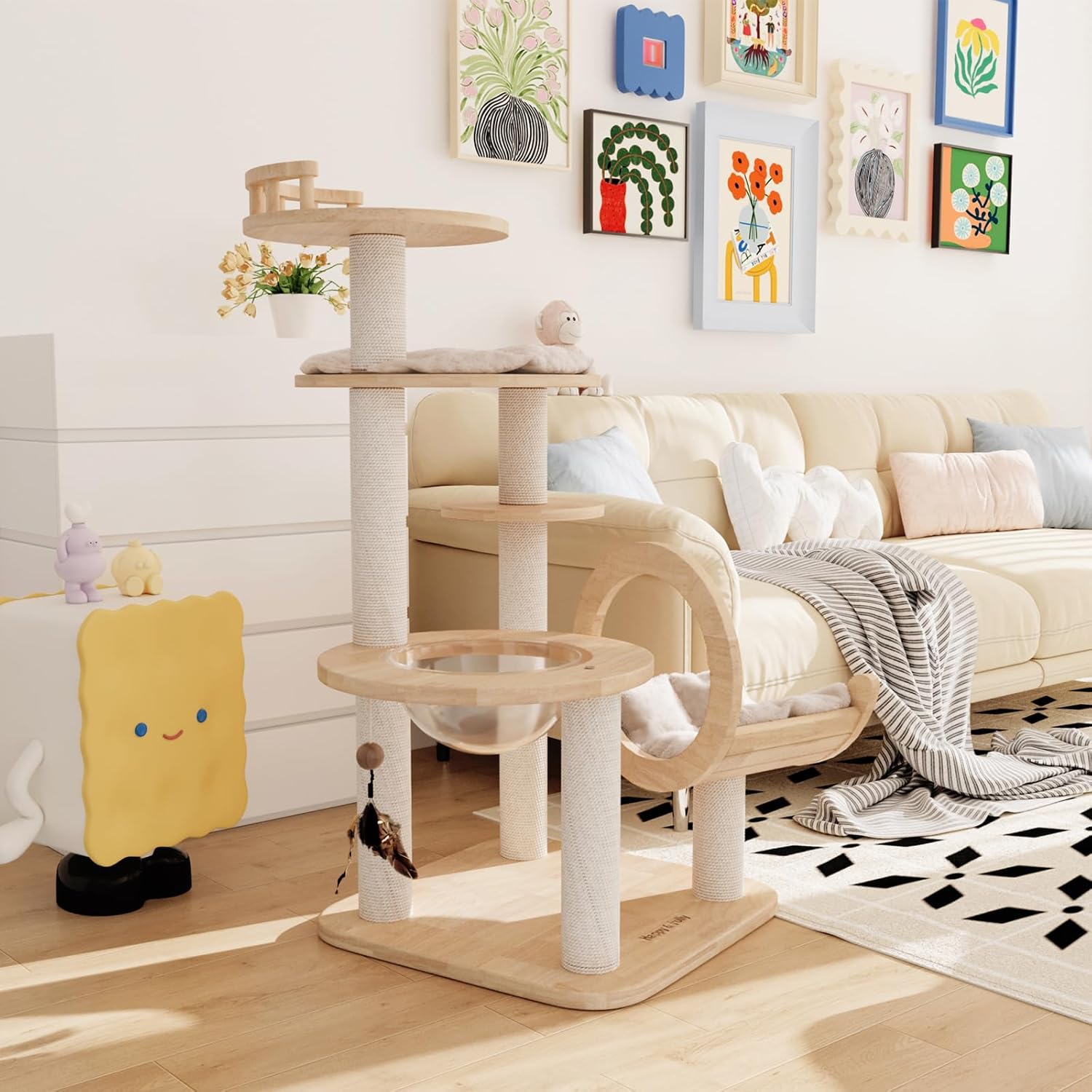 Bloque de construcción de 56.3 pulgadas, árbol para gatos, torre de madera extra grande, condominio estable de varios niveles para gatos grandes,