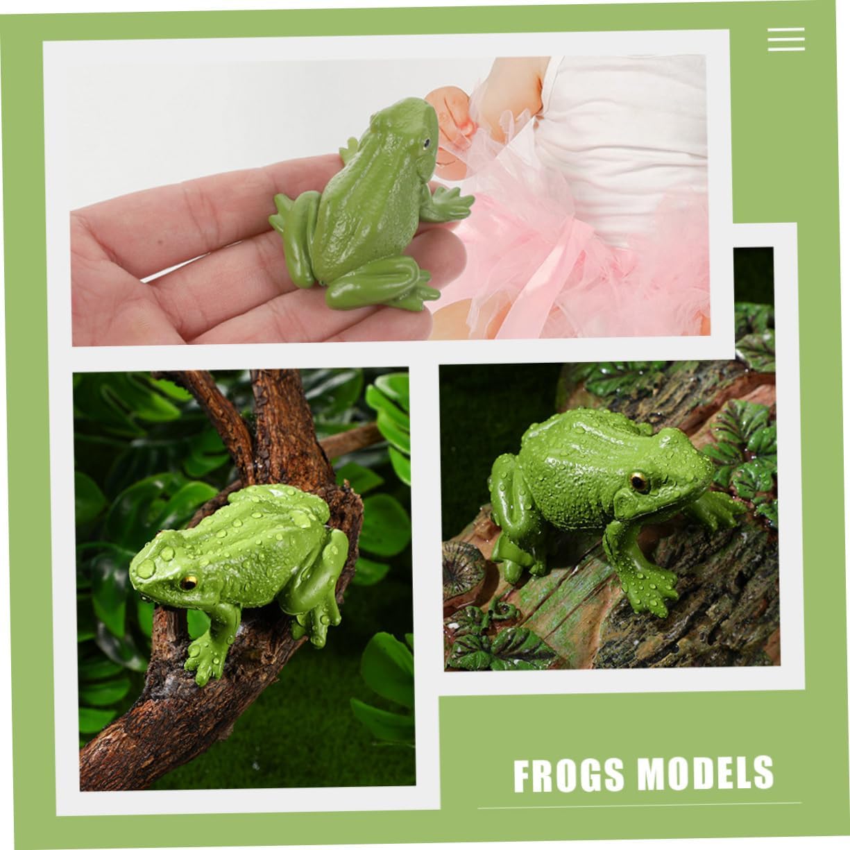 Sapo de misiles 3 piezas de estatua de rana simulación de ranas modelo de plantas decoración para niños ranas realistas modelo ranas animales