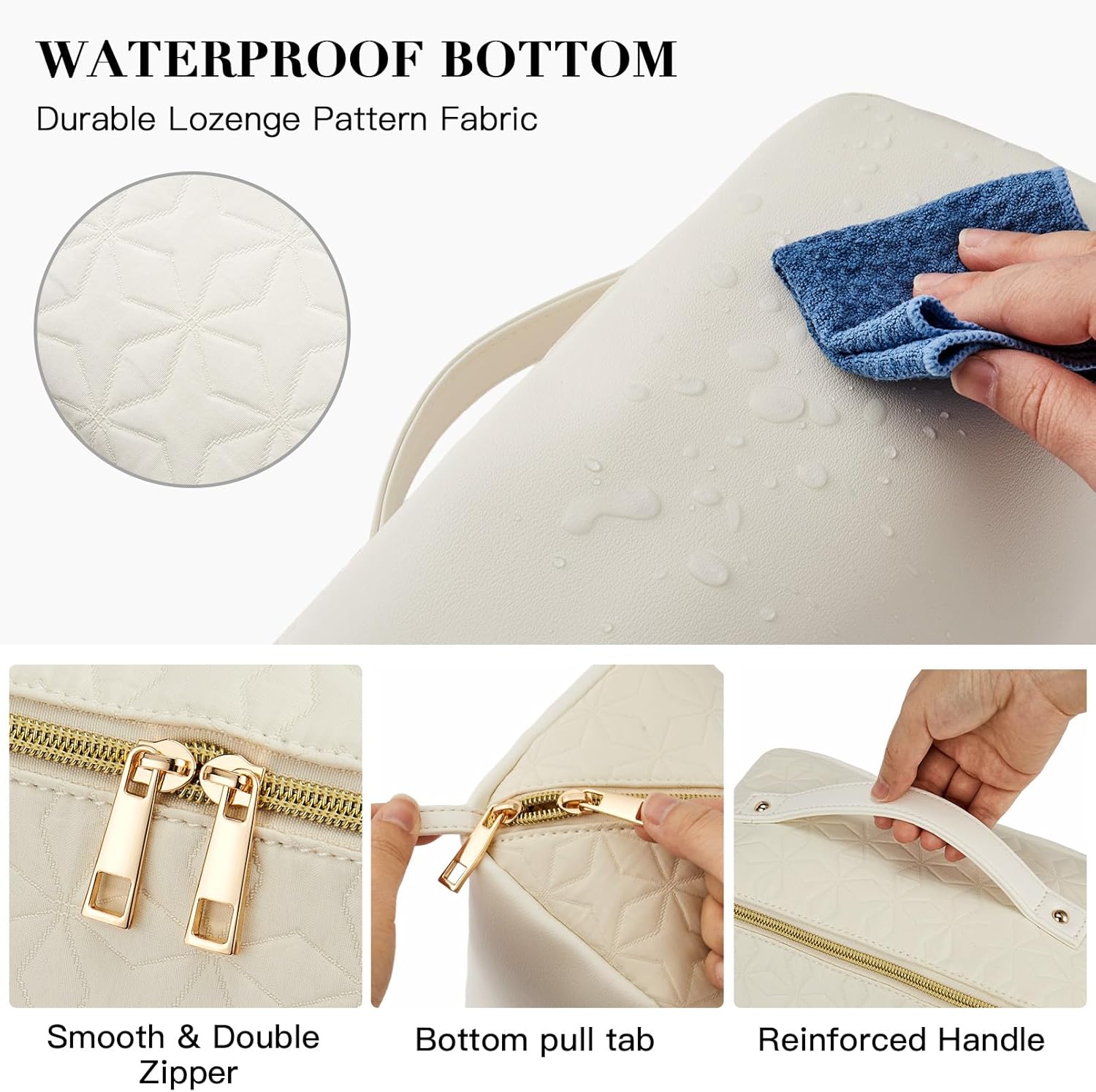 Telena Bolsa de maquillaje de gran capacidad, bolsa de cosméticos portátil de piel sintética resistente al agua, bolsas organizadoras de maquillaje