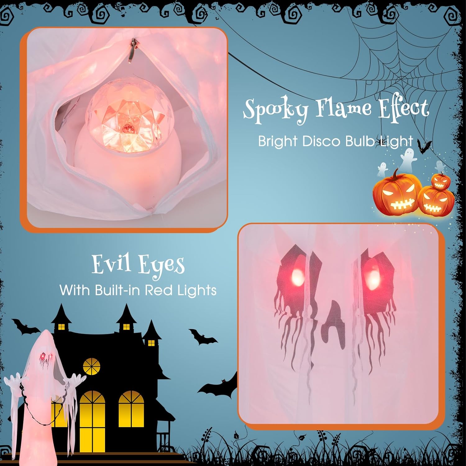 Tangkula Fantasma inflable de Halloween de 8 pies, novia fantasma inquietante inflable con luz LED de llama, decoración de vacaciones al aire libre