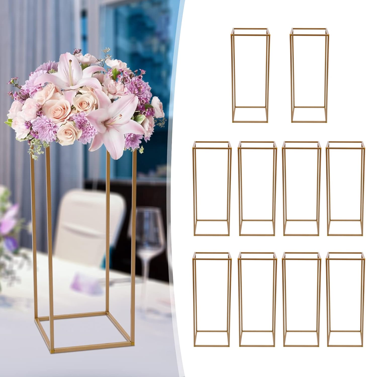 10 soportes de metal para flores, jarrón alto para centros de mesa de boda, florero de suelo, columna de soporte geométrico para centros de mesa de