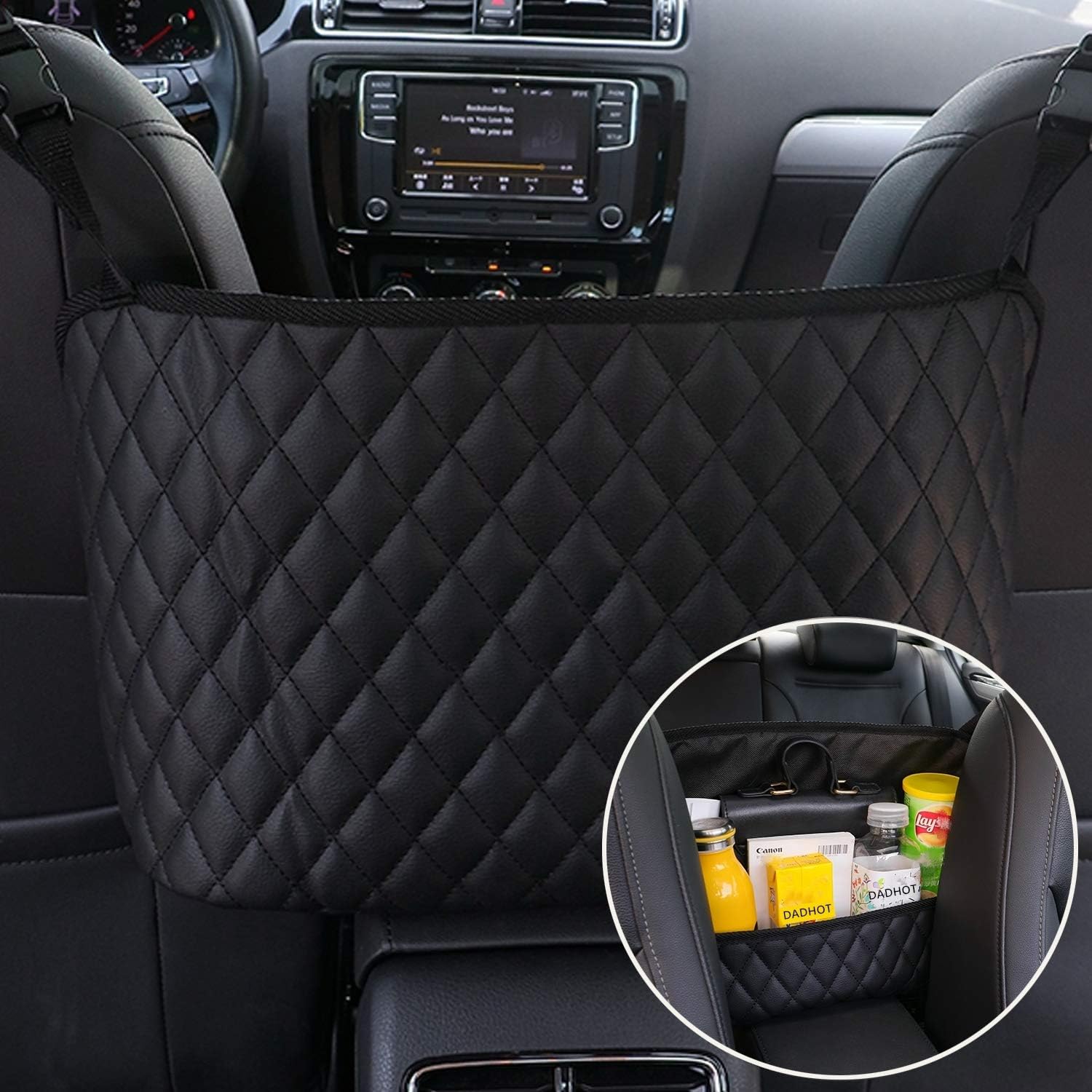 Soporte de bolso de bolsillo para automóvil, organizador de respaldo de asiento de cuero, bolsa de malla de gran capacidad, bolsa de red de