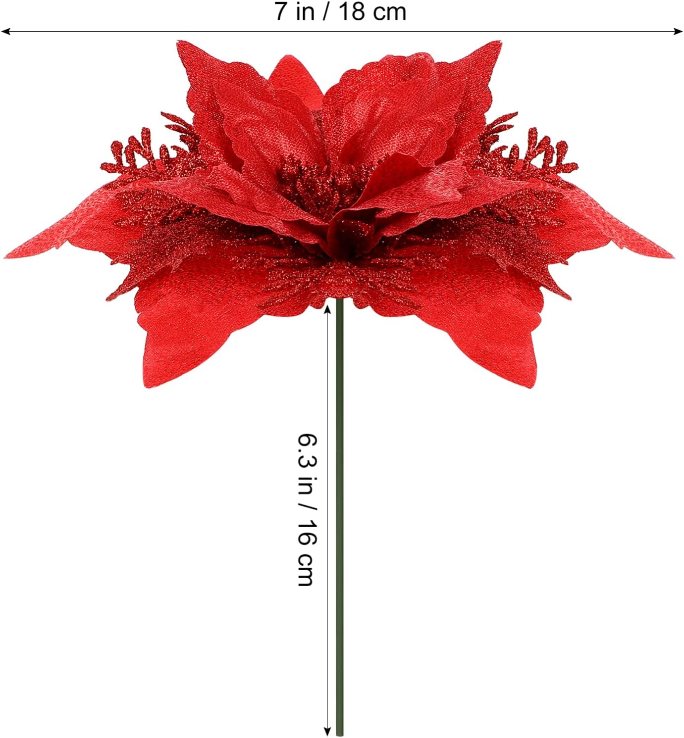 Gadpiparty 12 flores de pascua artificiales con purpurina para Navidad, flores artificiales con purpurina para decoración de árbol con clips y tallo