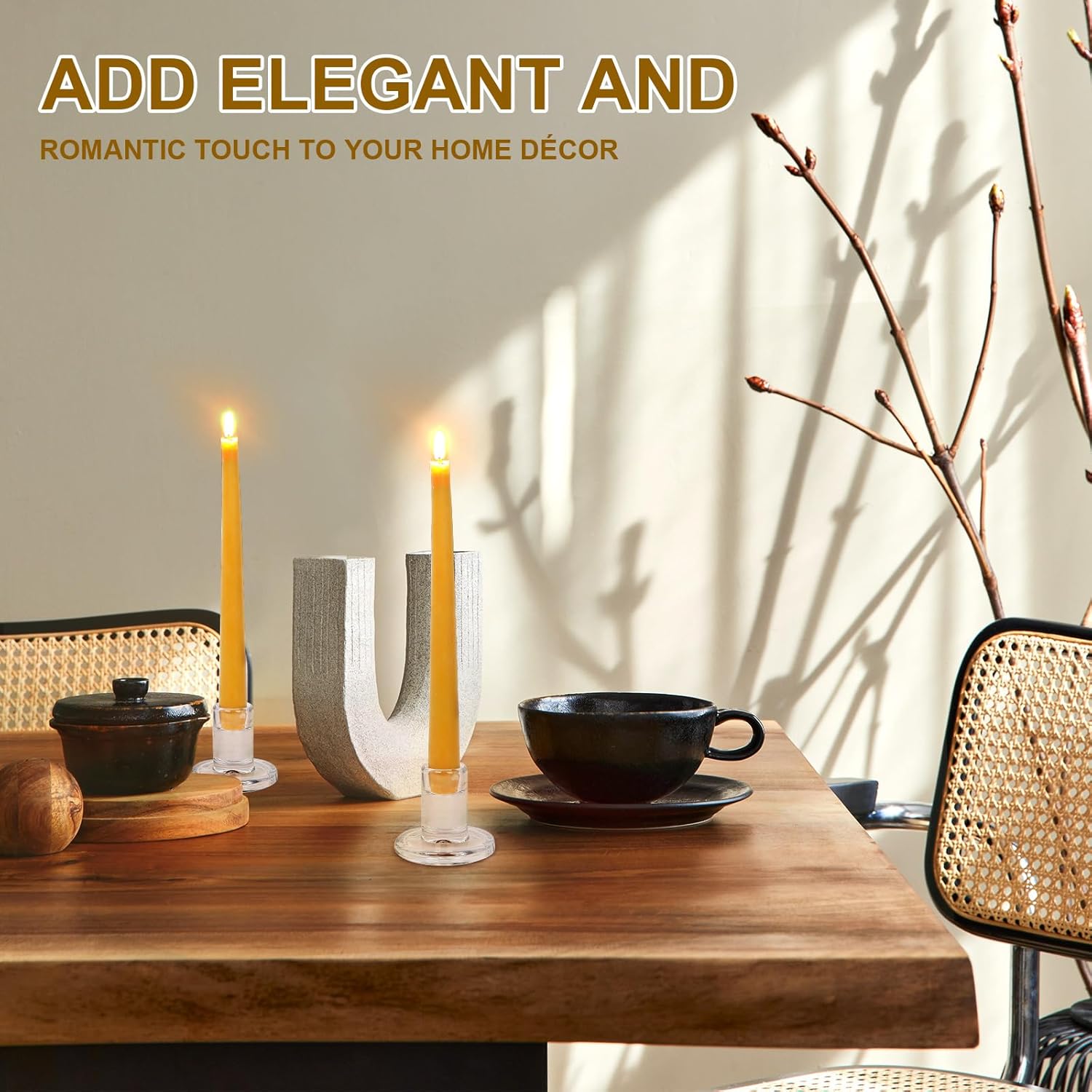 Velas cónicas de cera de abejas, velas de cera de abejas, velas de cera de abejas puras para el hogar, palillos cónicos de 8 pulgadas, 8 unidades,