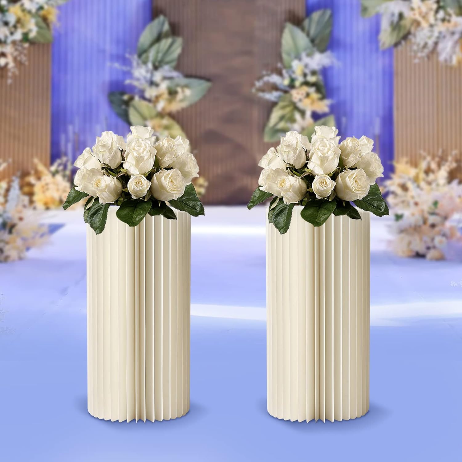 Wedding Centerpieces Cardboard Vases, Foldable Columns Display with PVC Lid, Flower Vase Flowers Stand Table Cylinder for Wedding Party Garden
