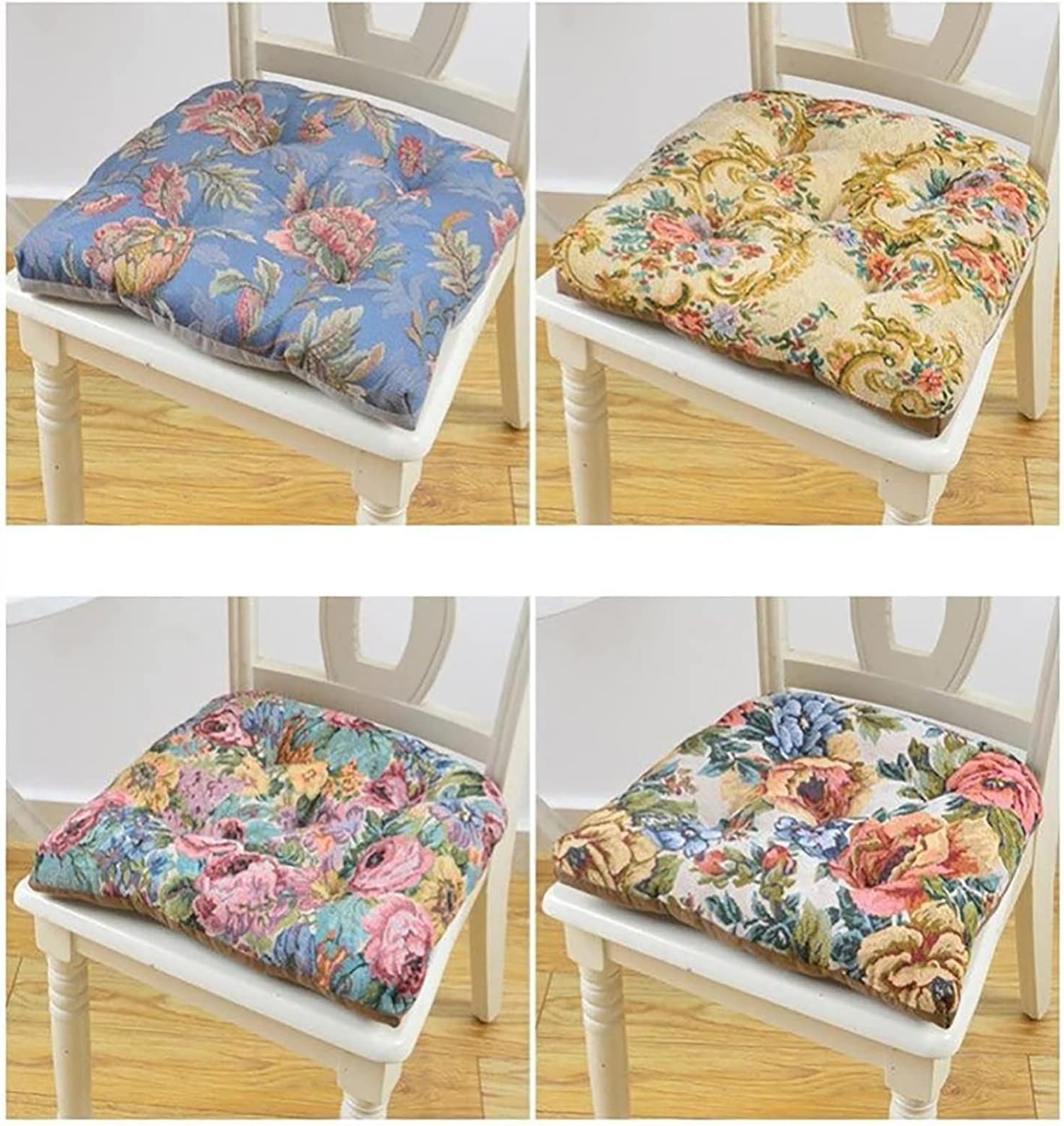 Cojines para sillas de comedor, paquete de 2 cojines gruesos de estilo europeo para sillas de cocina, juego de 2 con lazos, cojines en forma de U