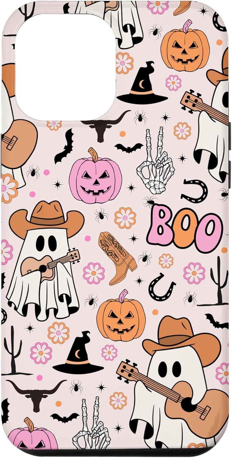 Funda para iPhone 12 Pro Max Fantasma Fantasma Vaquero Lindo Halloween Boo Western Retro Pastel