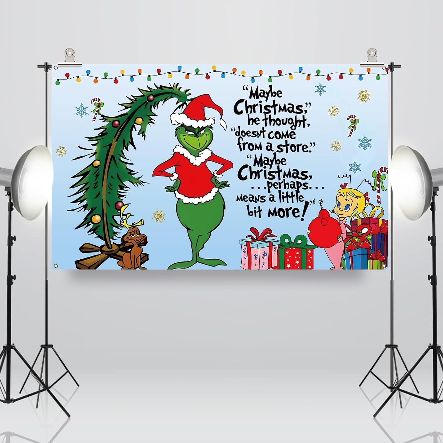Sunwer Telón de fondo de cabina de fotos de Merry Grinchmas, elfo verde de Navidad, decoración de fiesta de invierno, decoración de Navidad,