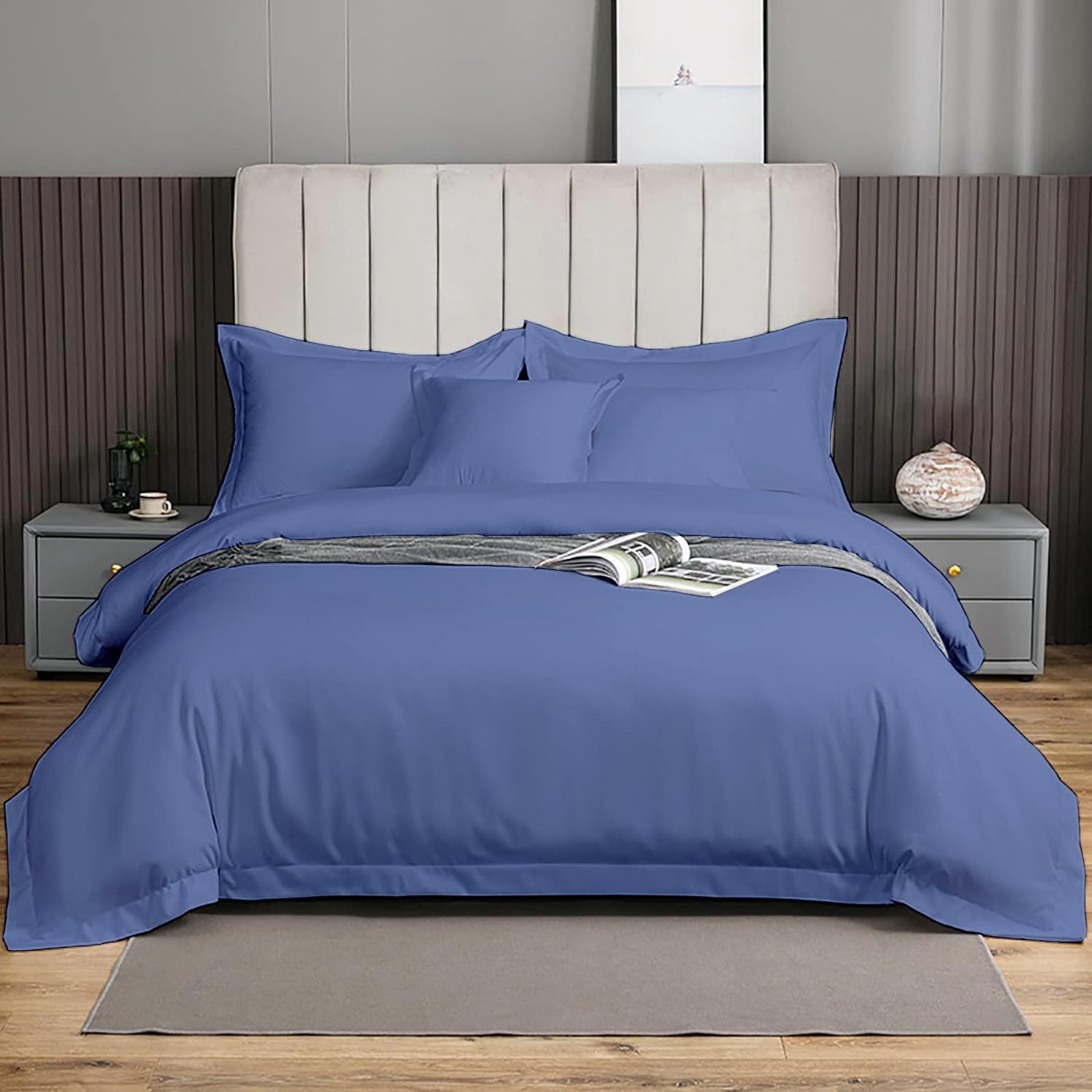 Juego de funda de duvet de algodón egipcio ultrasuave de 800 hilos, 3 piezas, cierre oculto y lazos esquineros, duradero y resistente a la