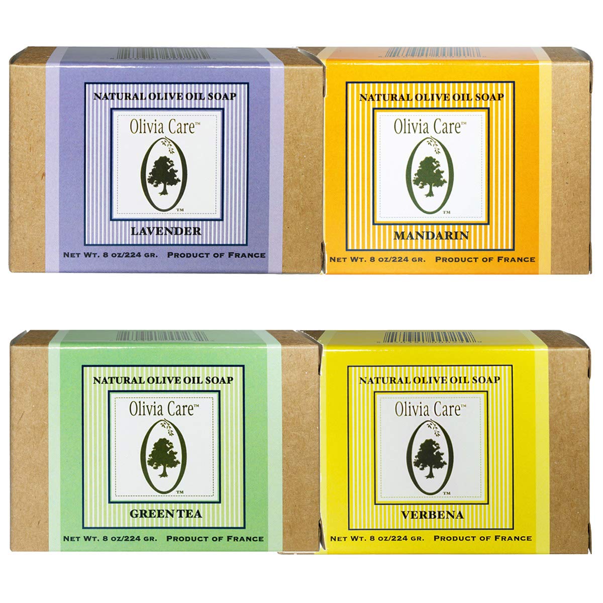 Té verde, mandarina, verbena, lavanda  Jabones de barra de oliva naturales y orgánicos, 8 onzas (tamaño grande) por Olivia Care -Triple molido, puro