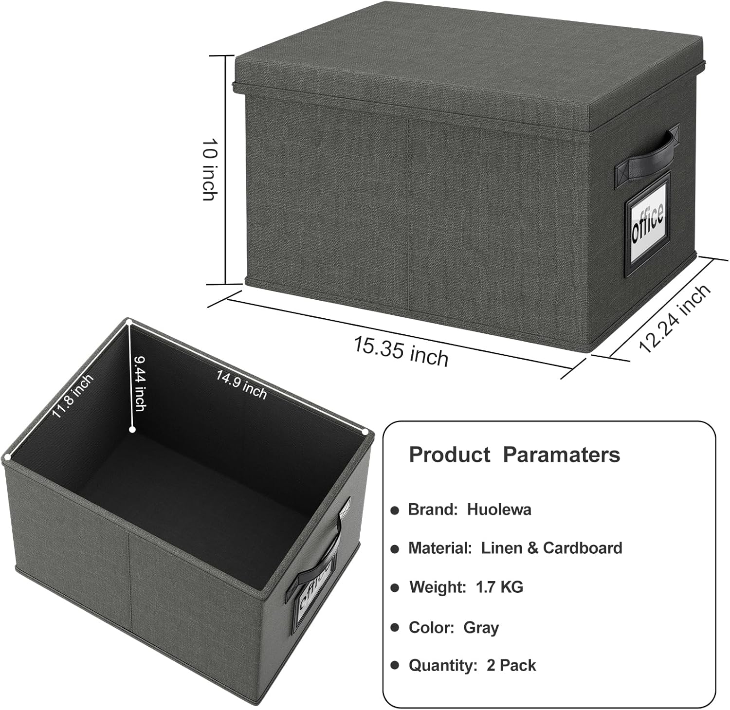 Huolewa Juego de 2 cajas organizadoras de archivos mejoradas, cajas de archivos con tapas, cajas organizadoras de archivos colgantes de lino para