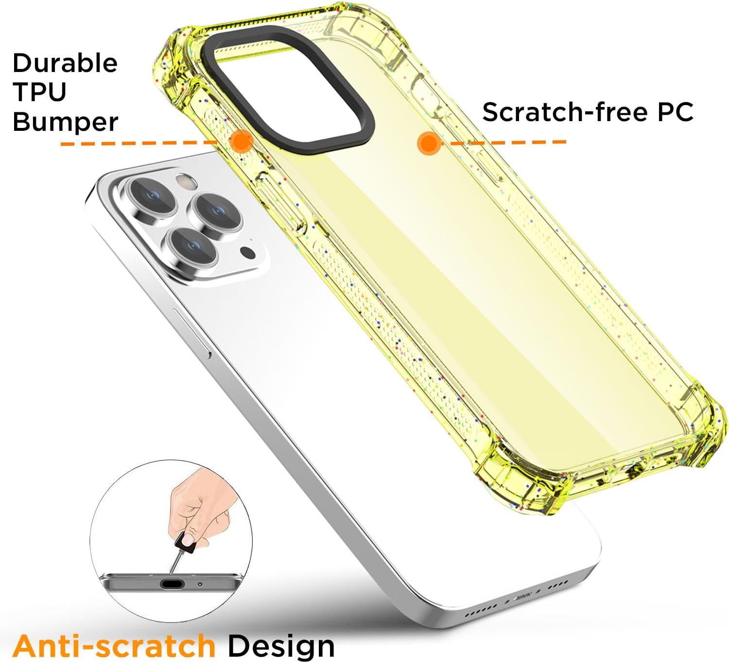 AICase Funda Bounce compatible con iPhone 14 Pro Max, color amarillo transparente, impacto, a prueba de golpes, linda funda protectora para teléfono