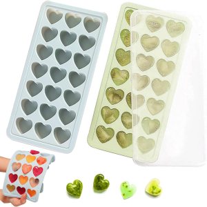 Paquete de 2 bandejas de cubitos de hielo con tapa con forma de corazón, moldes de hielo en forma de corazón, moldes de silicona de 42 agujeros para Paquete de 2 bandejas de cubitos de hielo con tapa con forma de corazón, moldes de hielo en forma de corazón, moldes de silicona de 42 agujeros para