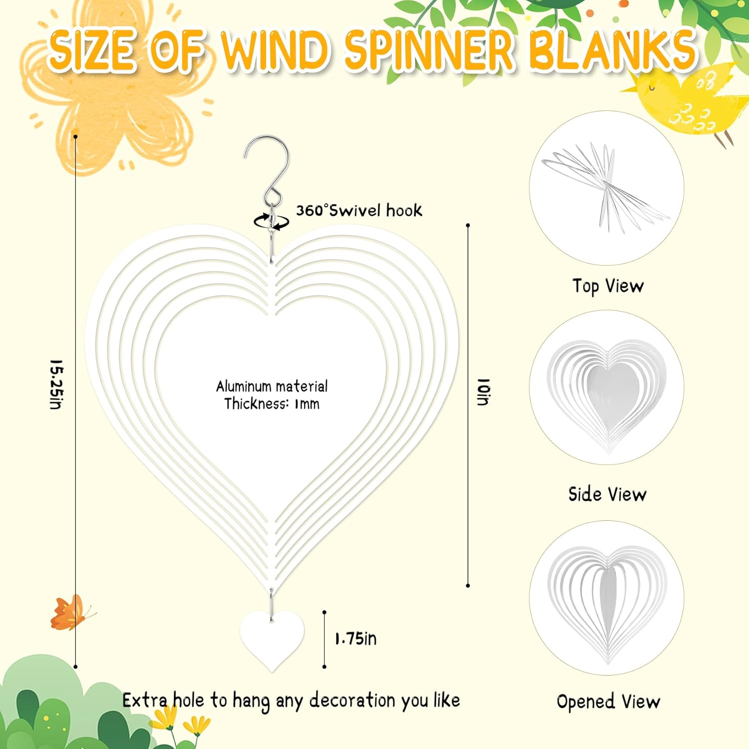 8 piezas de hilanderos de viento de sublimación en blanco de 10 pulgadas, hilanderos de viento de metal de aluminio 3D, decoración de jardín para