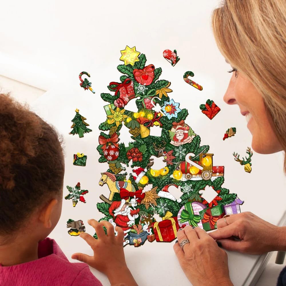 Rompecabezas de madera para adultos y niños, tamaño XL, 680 piezas, 20 x 26.2 pulgadas, rompecabezas de Navidad de madera con árbol de Navidad,