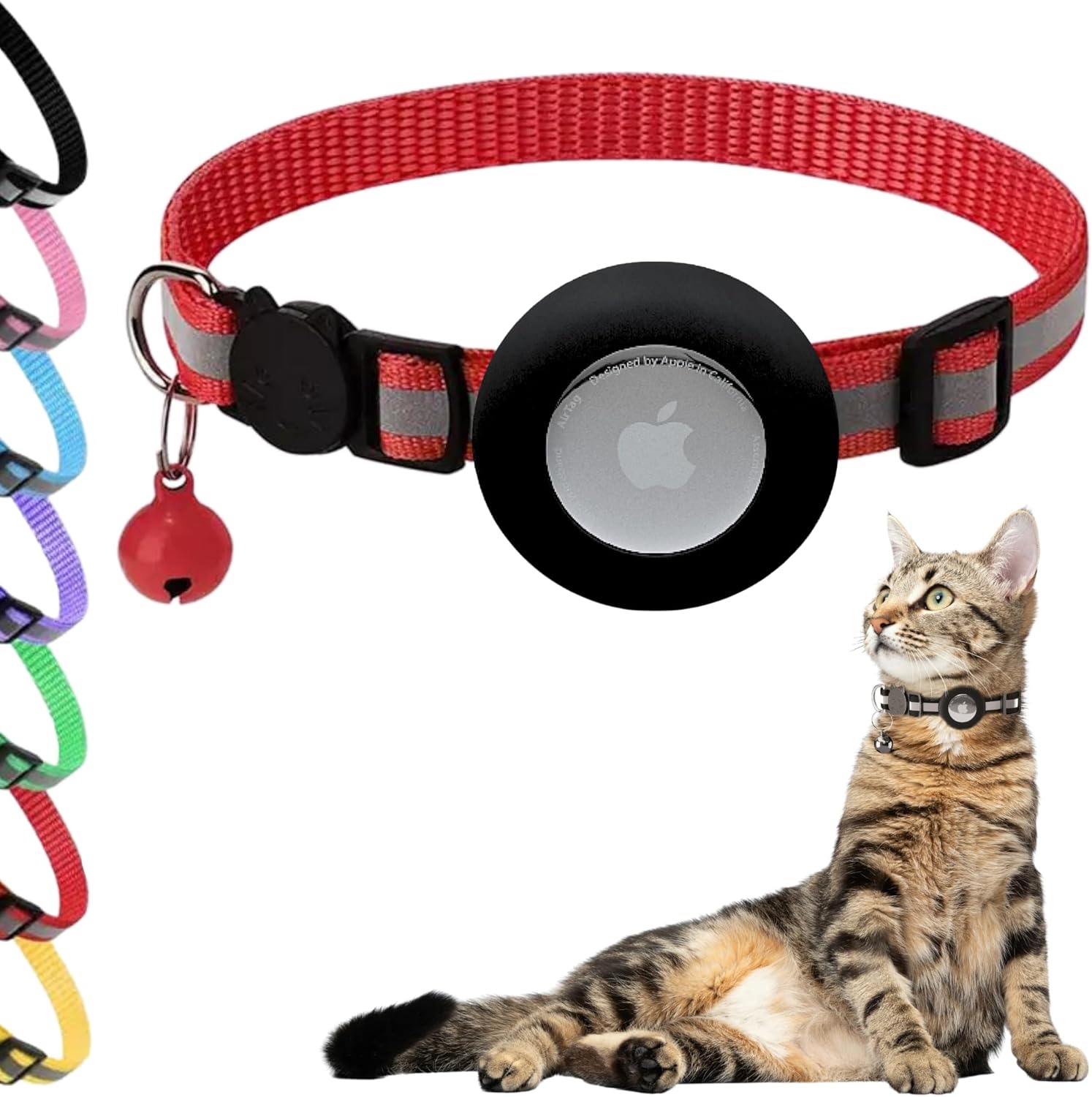 Airtag – Collar de gato con banda reflectante y soporte para AirTag – Collar ajustable impermeable para mascotas con hebilla de liberación de