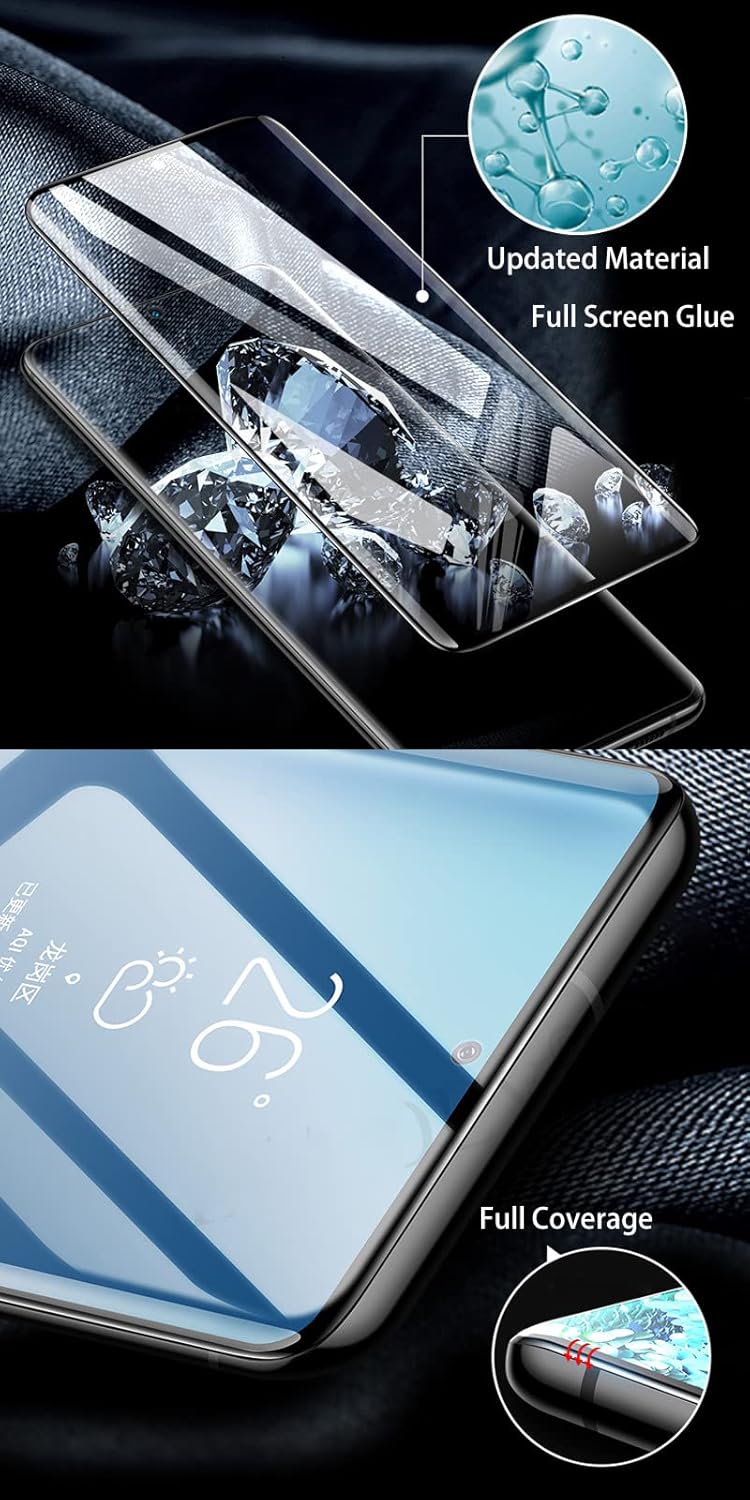 2 piezas de película de vidrio templado curvado 3D para Samsung Galaxy S23 Ultra 5G de 6.8 pulgadas, HD, transparente, sensible al tacto, desbloqueo