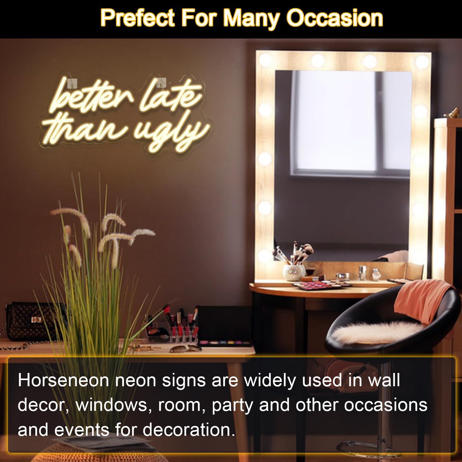 Letrero LED de neón con texto en inglés Better Late Than Fe, letras de neón para decoración de pared, letrero de luz de neón blanco cálido con