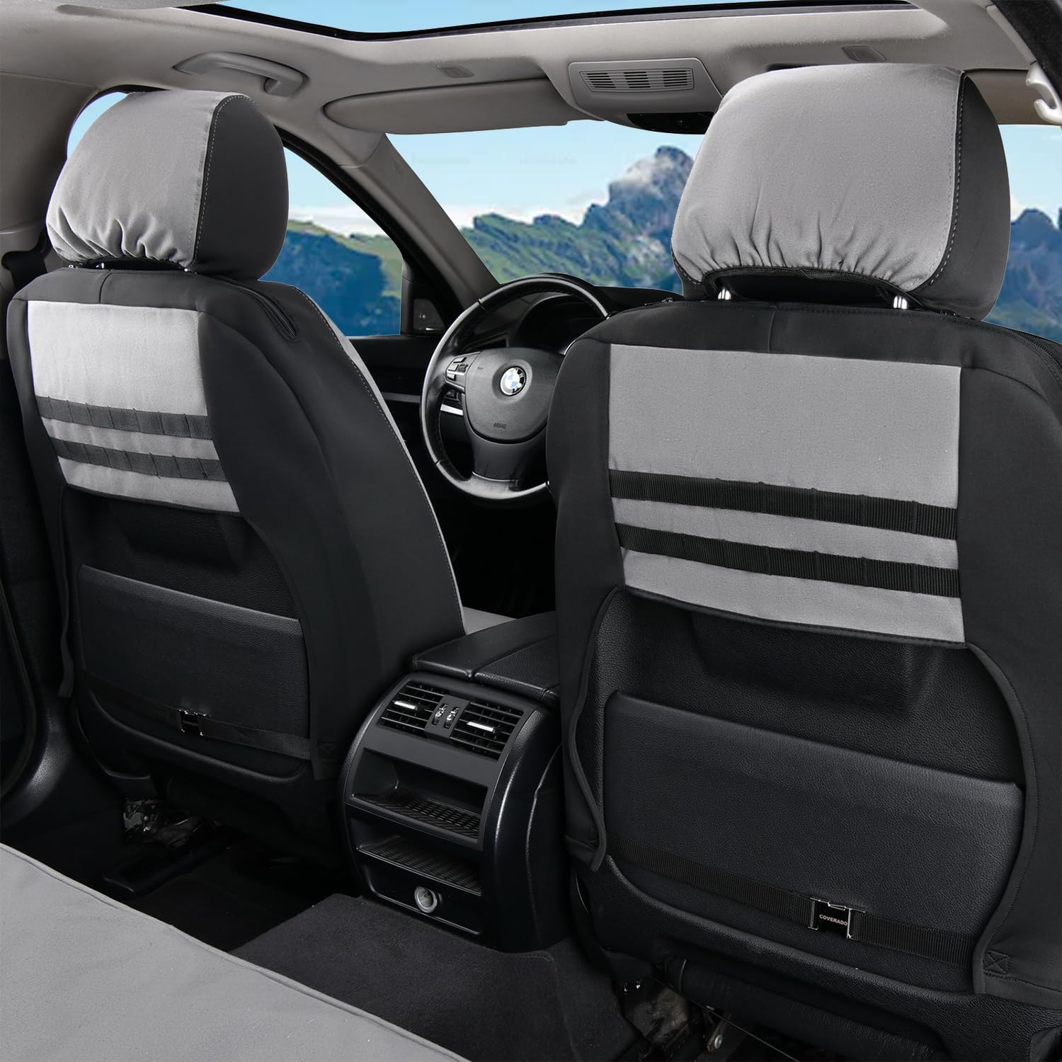 Coverado Fundas de asiento de automóvil delanteras, fundas de asiento universales de lona para automóviles, paquete de 2 cojines de asiento de