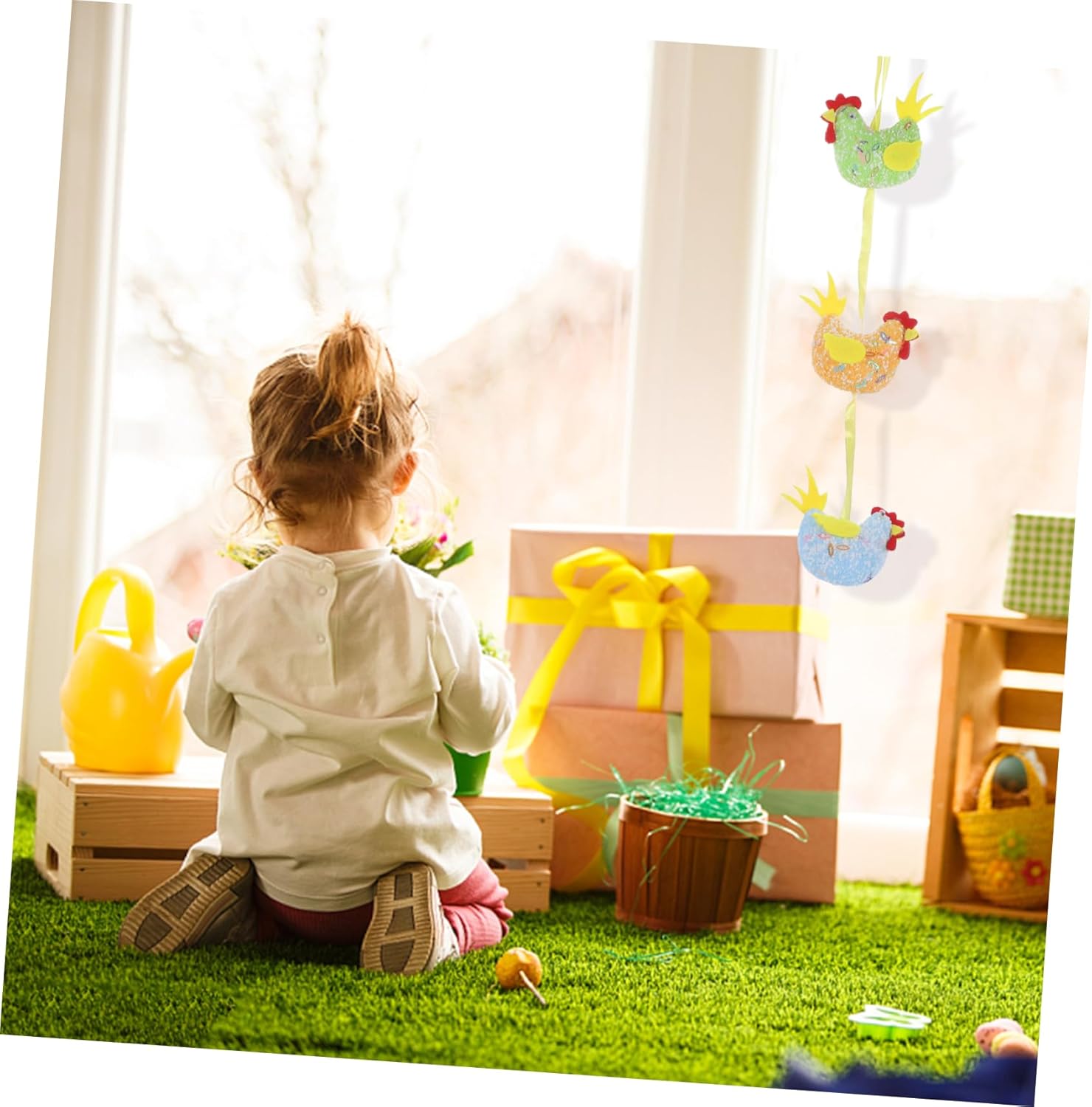 Garneck Cestas de conejo, decoración de conejo, decoración de conejo, decoración de Pascua, decoración de pollo, decoración colgante,