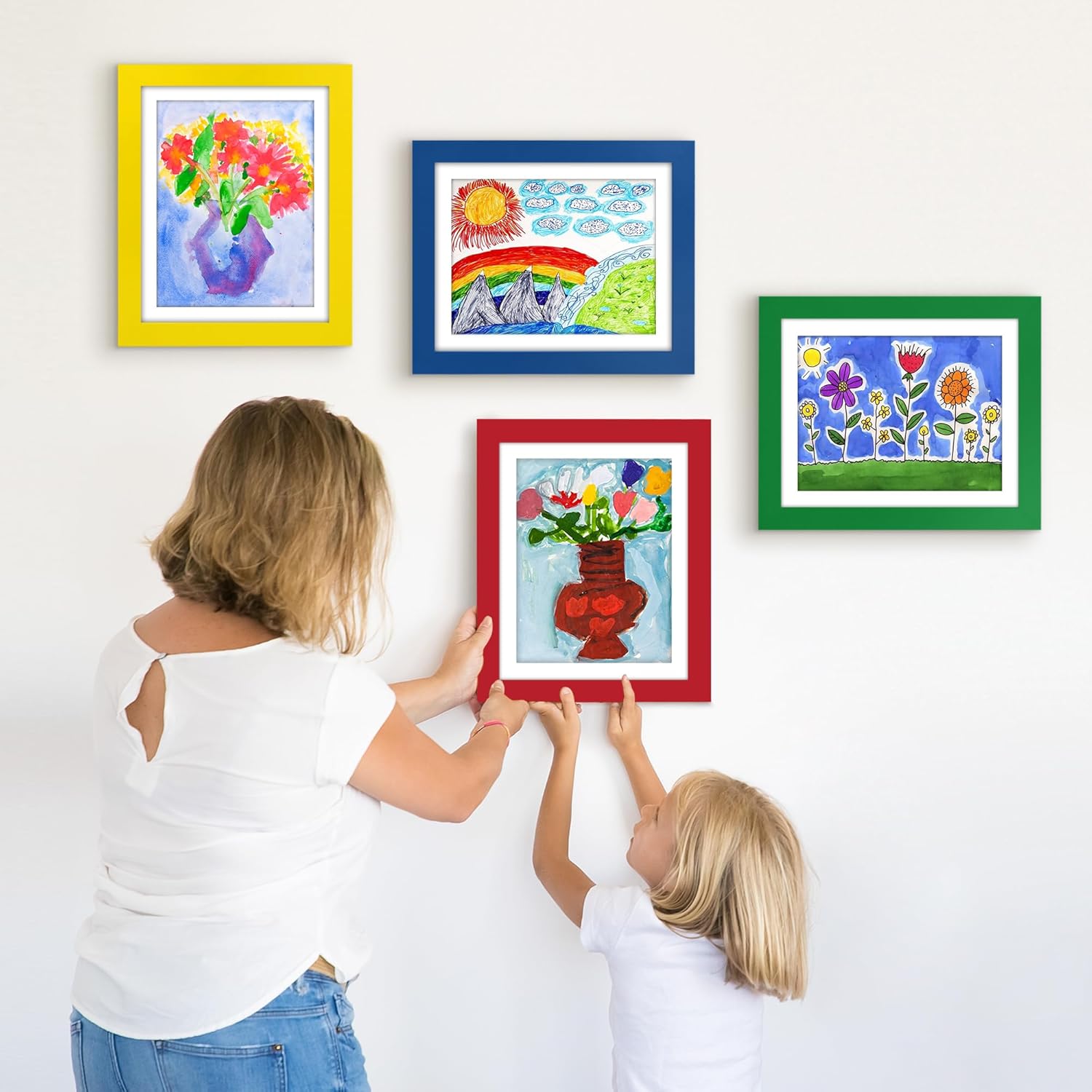 Americanflat Marco de arte infantil de carga frontal multicolor  Marco de 8.5 x 11 pulgadas con paspartú y 10 x 12.5 pulgadas sin paspartú  Marcos