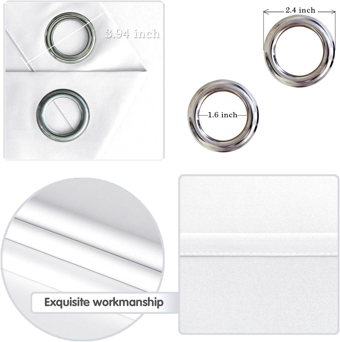 DWCN Paneles de cortina de ventana de color blanco puro de 52 x 54 pulgadas de largo, con capa media blanca, 2 paneles de cortina para sala de
