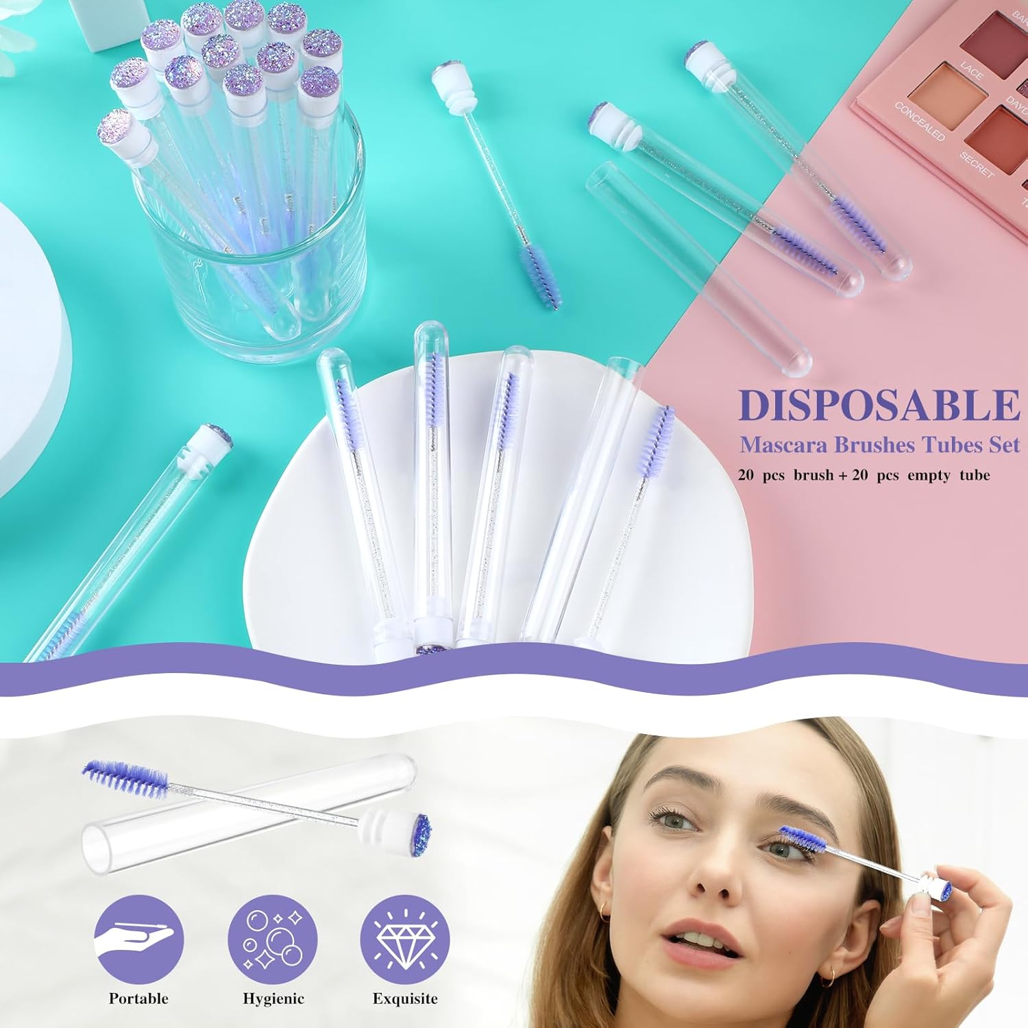 Carretes de pestañas con tubo, juego de 40 cepillos desechables para rímel, 20 tubos de rímel vacíos con 20 cepillos de pestañas, cepillo de