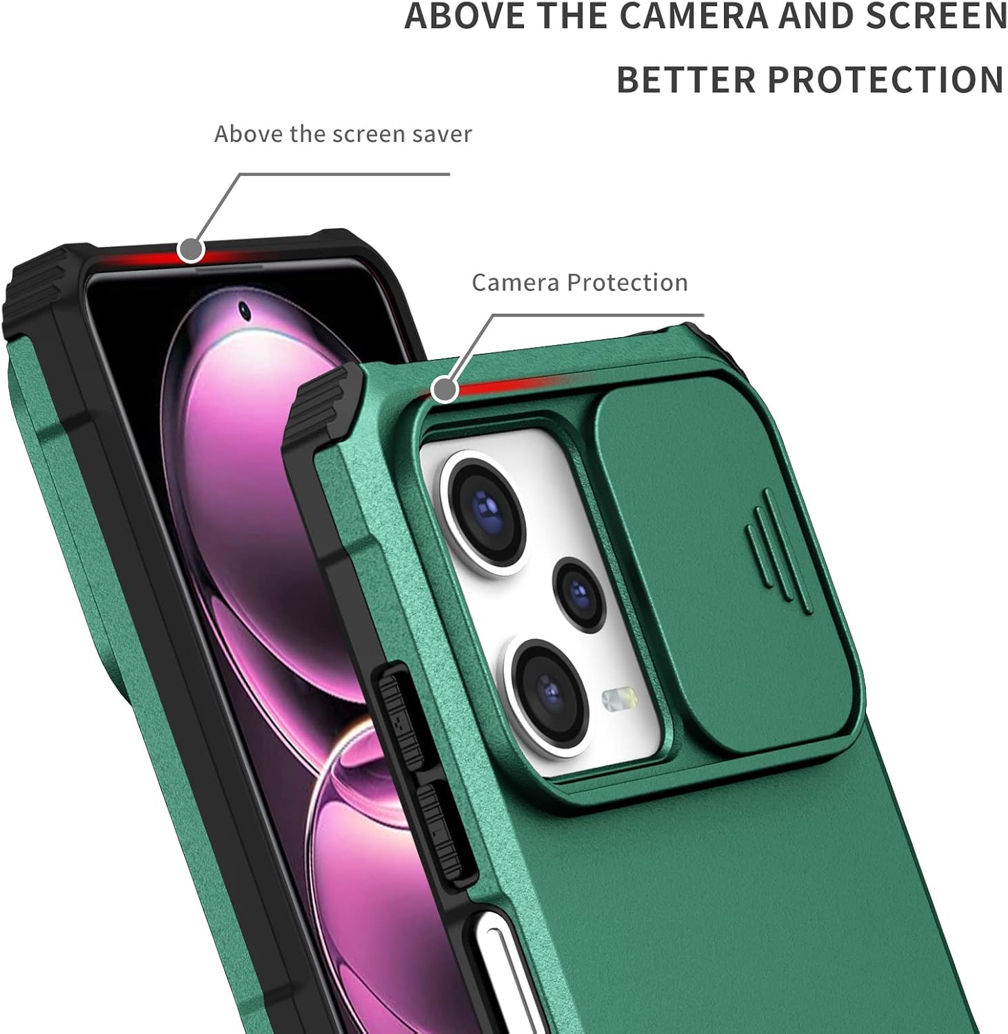 Ysnzaq Funda para Xiaomi Redmi Note 12 Pro con cámara deslizante, cubierta protectora delgada a prueba de golpes con soporte para Xiaomi Redmi Note
