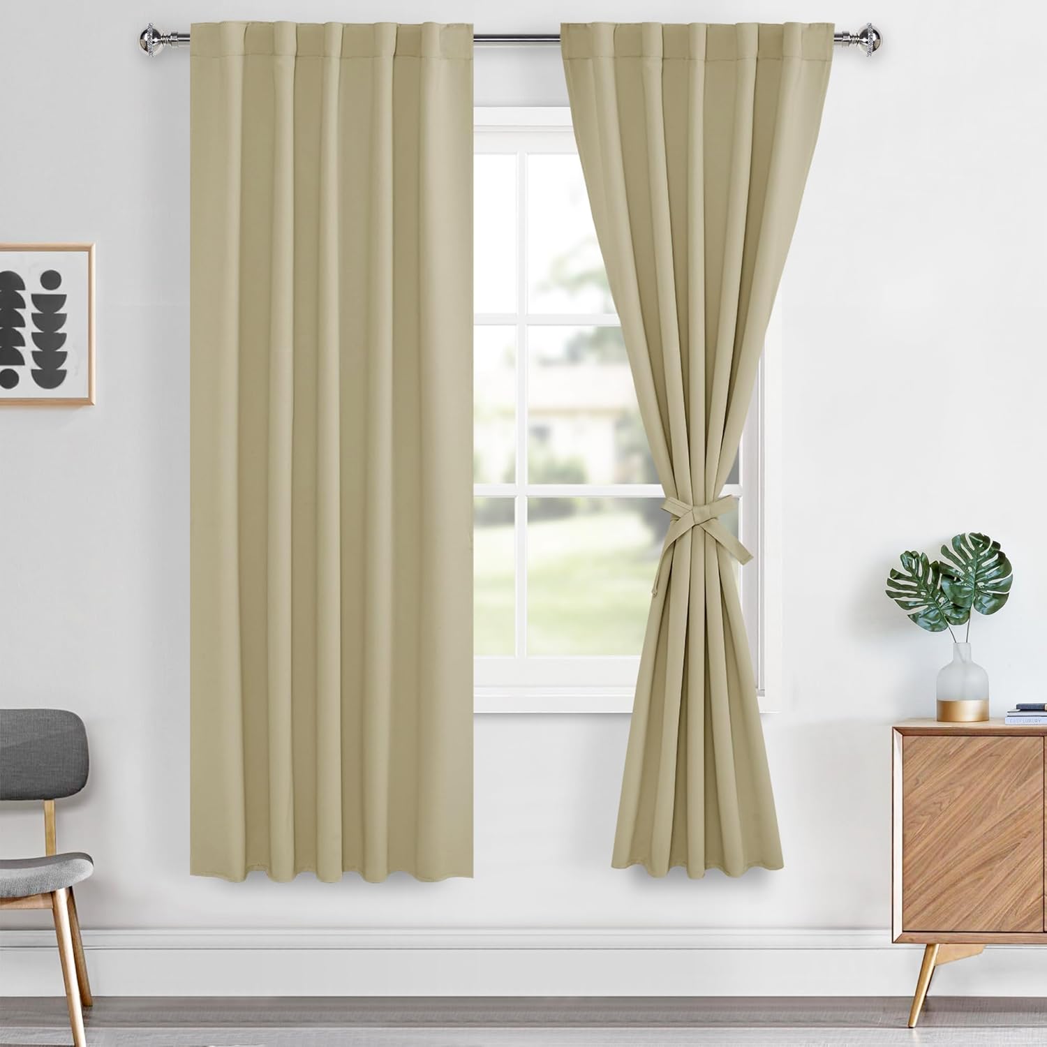 Hiasan Cortinas opacas de 72 pulgadas de largo para dormitorio, con aislamiento térmico, bolsillo para barra y pestañas traseras para sala de estar,