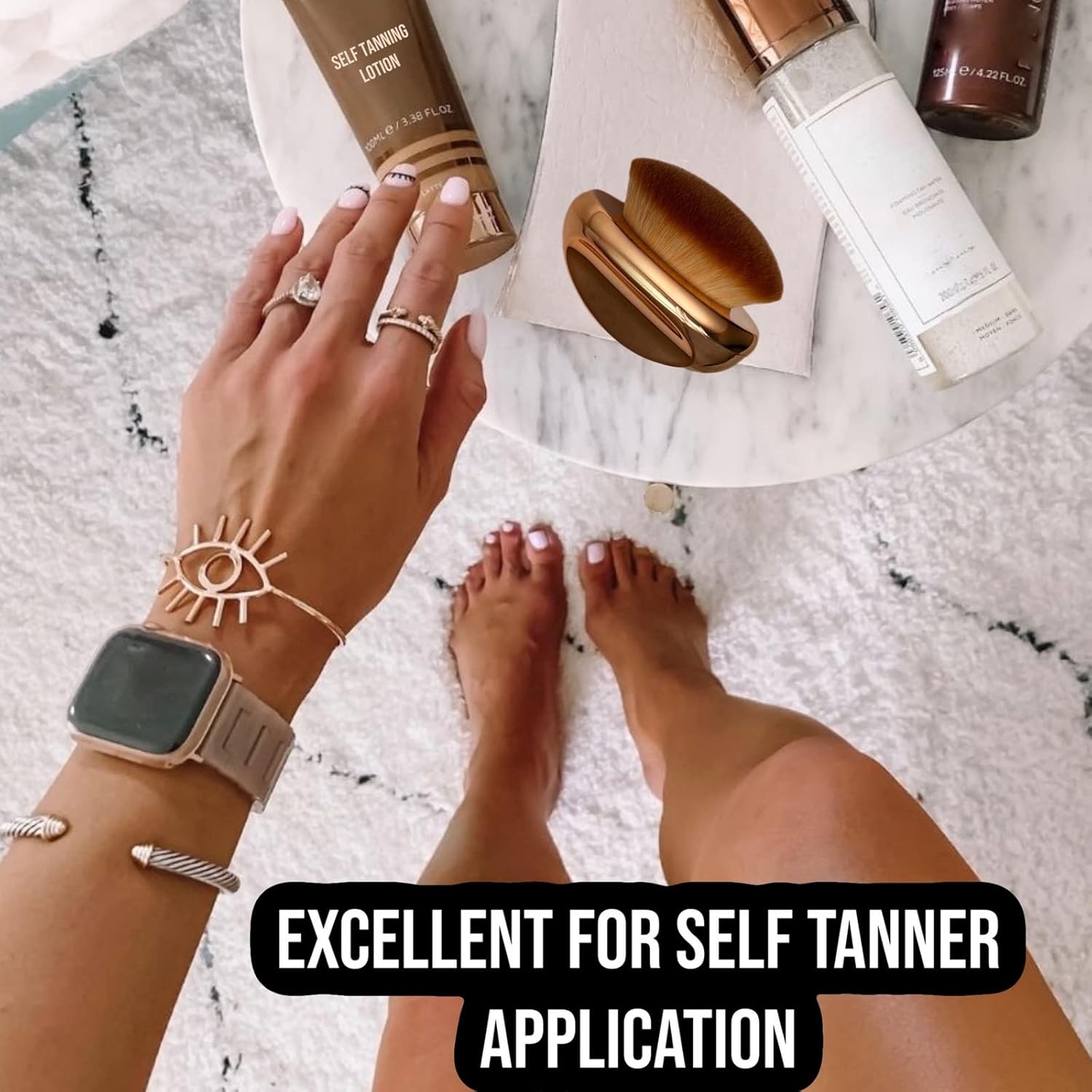 Brocha de base para maquillaje de palma, suave Kabuki en forma de cúpula facial y cuerpo SPF Blush Bronzer Highlighter mezcla autobronceador líquido