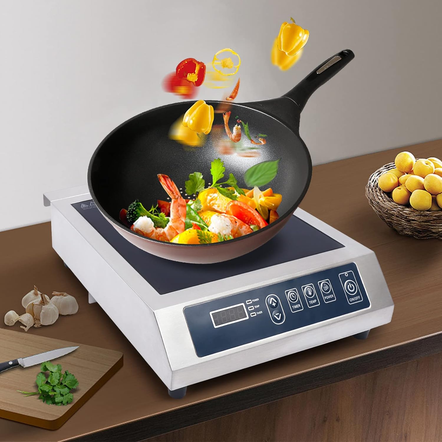 Estufa de inducción comercial grande, Quemador portátil de encimera de 1800 W, Cocina de inducción individual profesional para chef profesional,